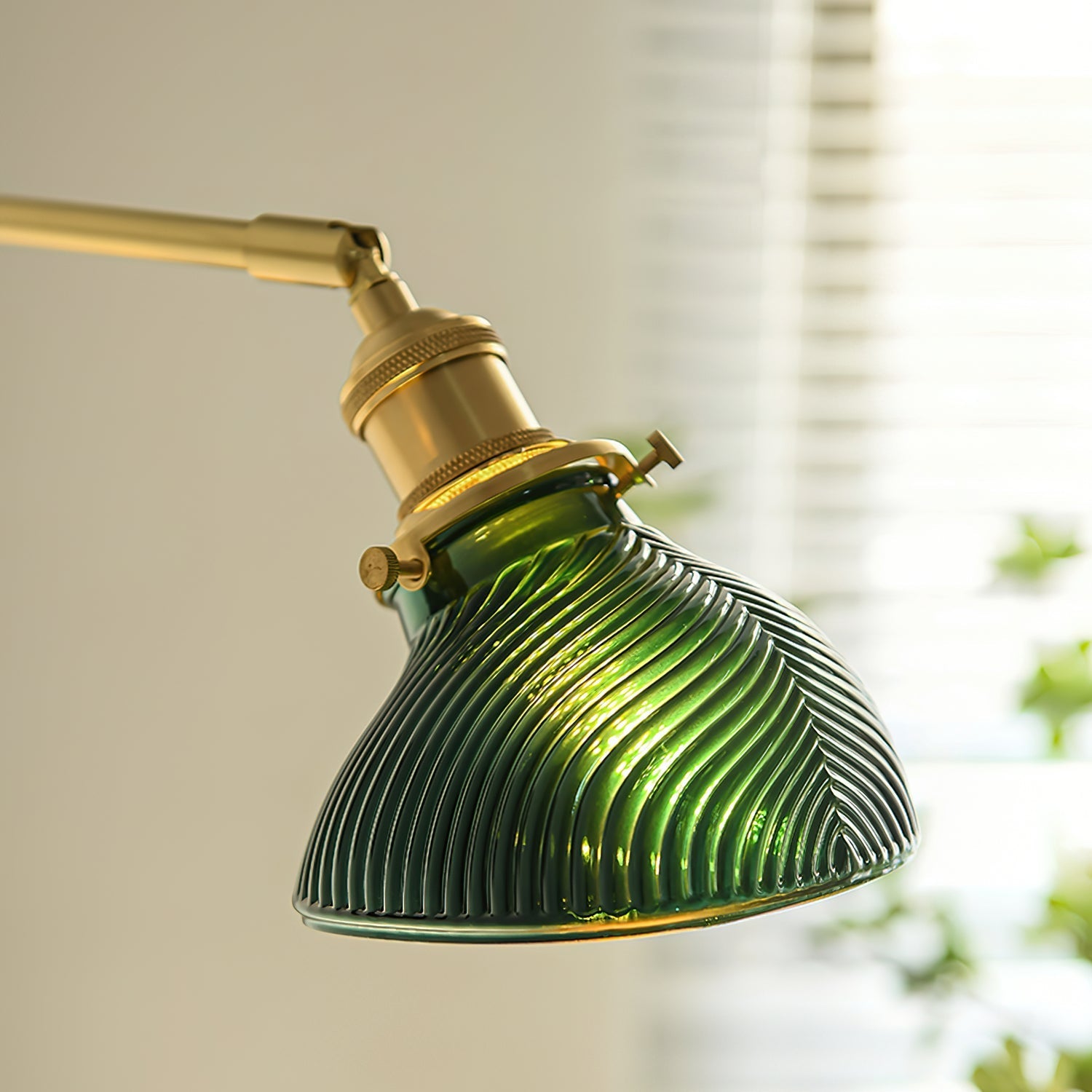 Emeric Adjustable Swing Arm Wall Lamp with Green Glass Shade - Neutralighting