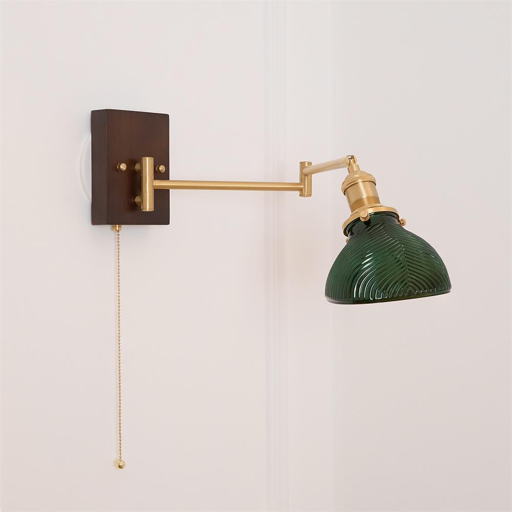 Emeric Adjustable Swing Arm Wall Lamp with Green Glass Shade - Neutralighting