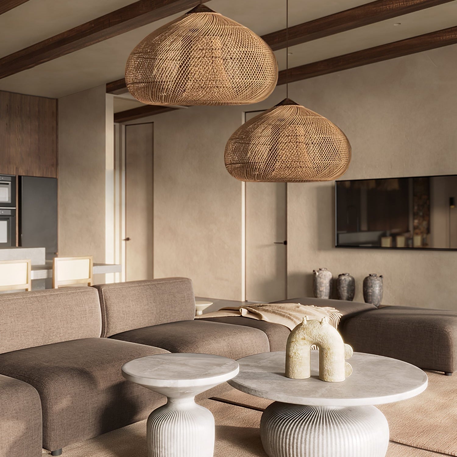 Evelyn Braided Rattan Livingroom Pendant Lamp - Neutralighting