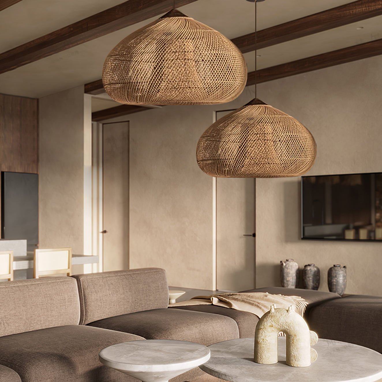 Evelyn Braided Rattan Livingroom Pendant Lamp - Neutralighting