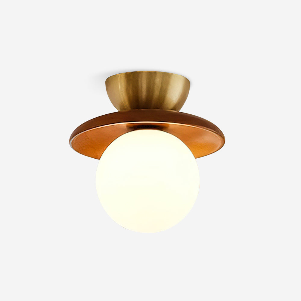 Ceiling Light Globe Opal Glass Modern Brass Walnut Accent Flush Mount - Neutralighting