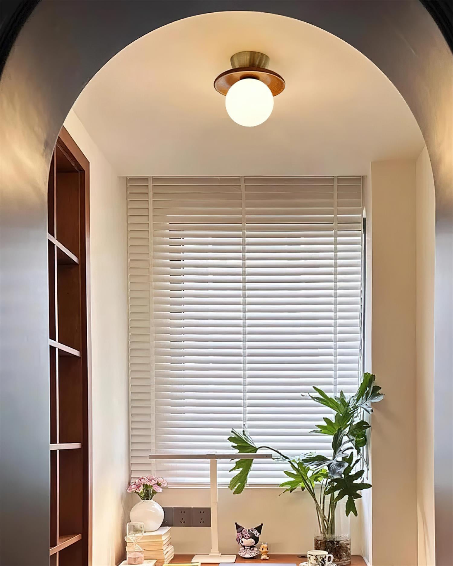 Ceiling Light Globe Opal Glass Modern Brass Walnut Accent Flush Mount - Neutralighting