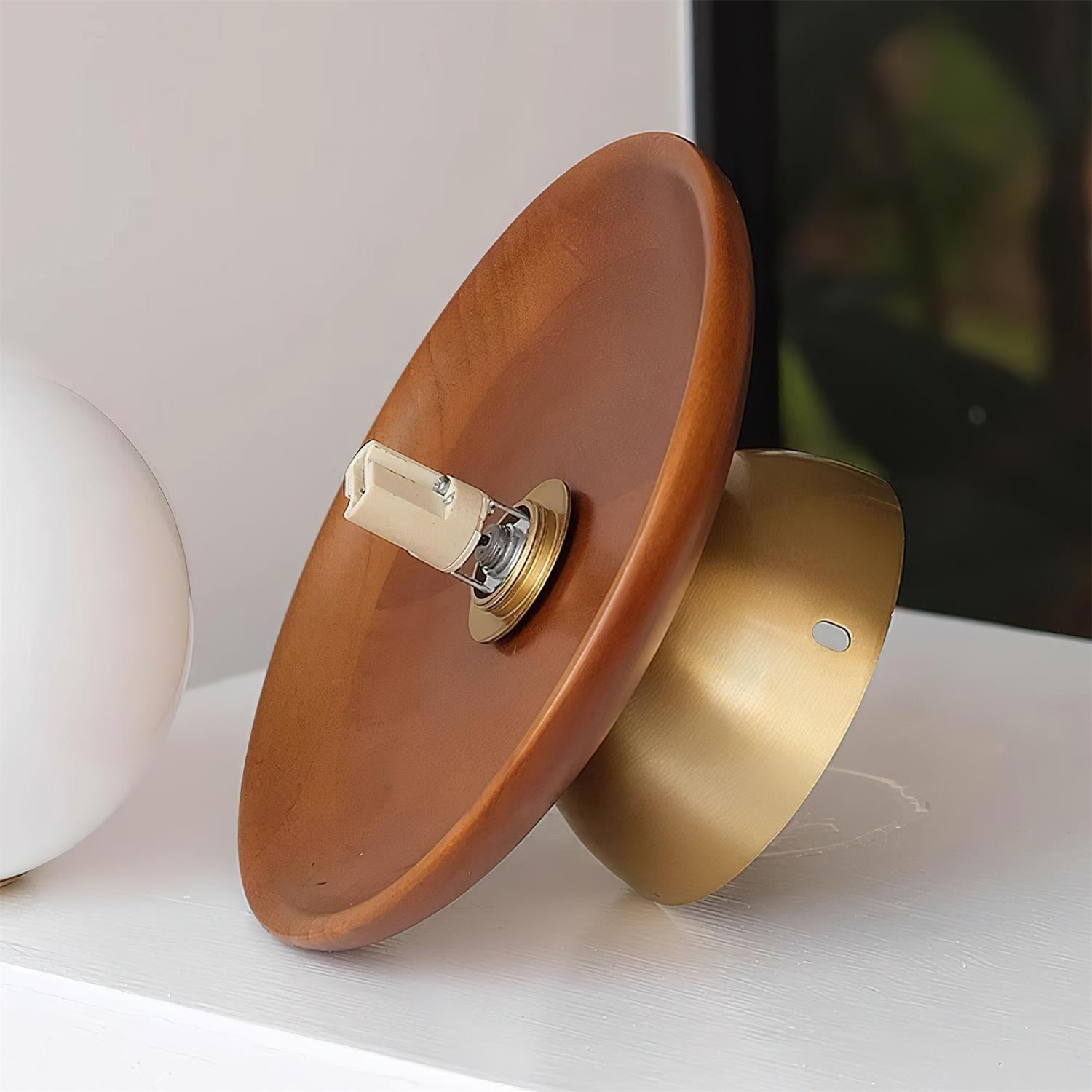 Ceiling Light Globe Opal Glass Modern Brass Walnut Accent Flush Mount - Neutralighting