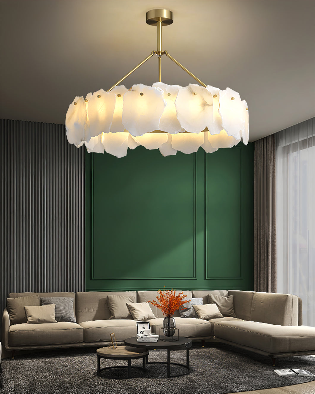 Burton Chandelier Alabaster Layered Halo - Neutralighting