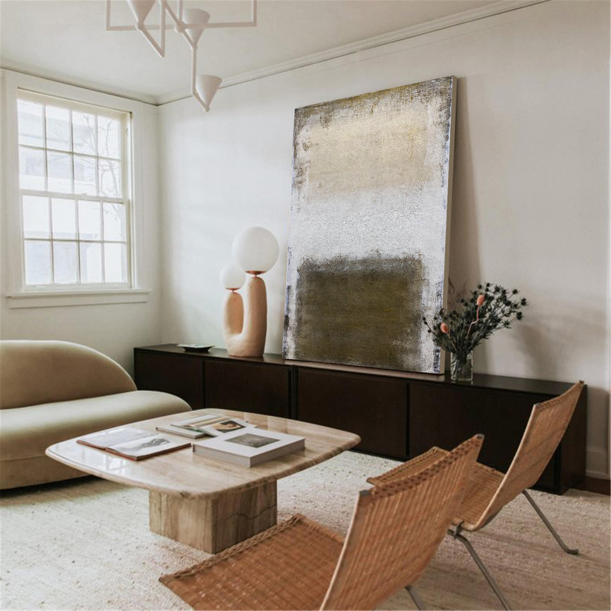 Olive‑Beige Vertical Gradient‑Block Impasto Textured Artwork
