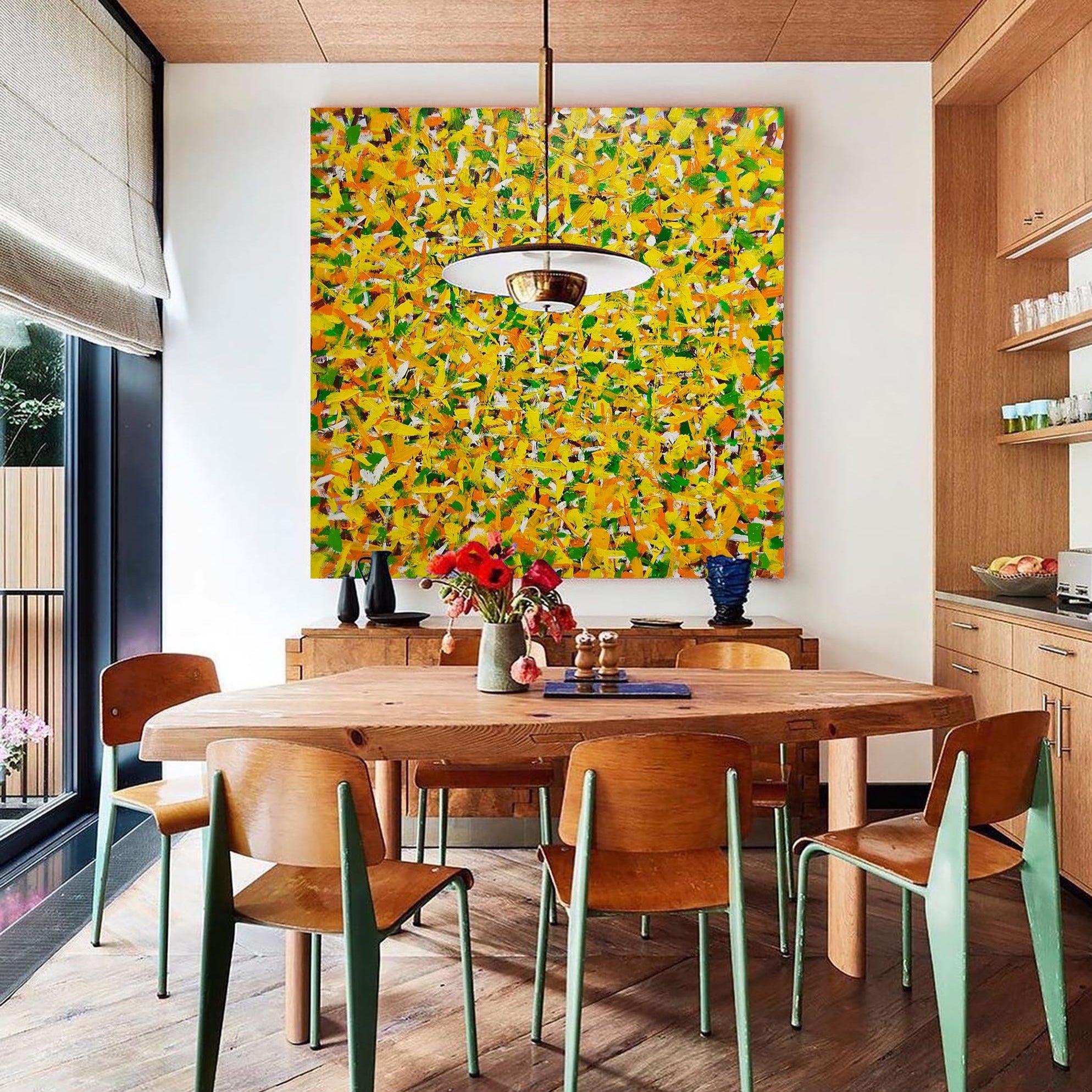 Vibrant Yellow Green Textured Square Acrylic Painting