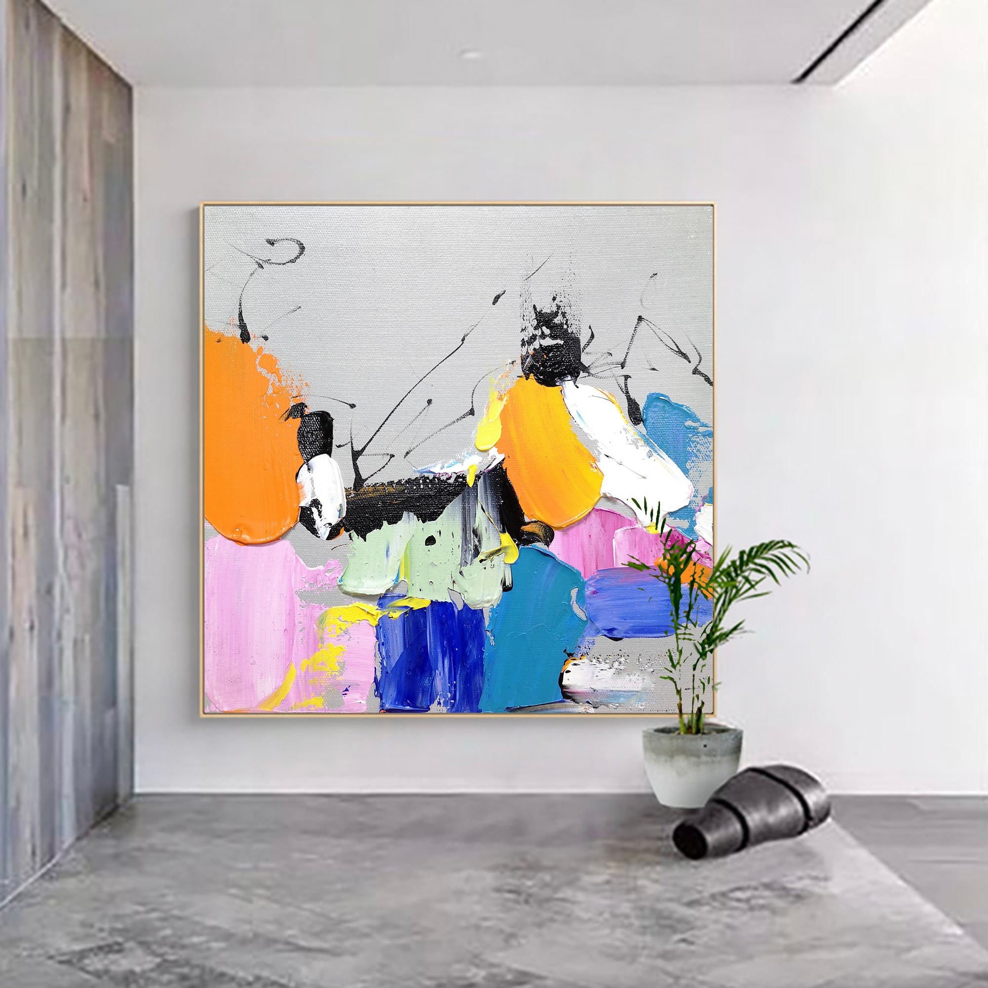 Multi‑Vivid‑Hue Square Bold‑Splash Impasto Textured Artwork