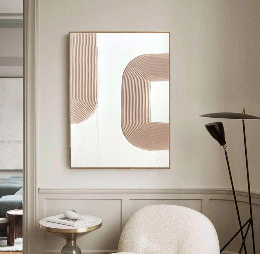 Warm Taupe Curve Shape Abstract Canvas Decor