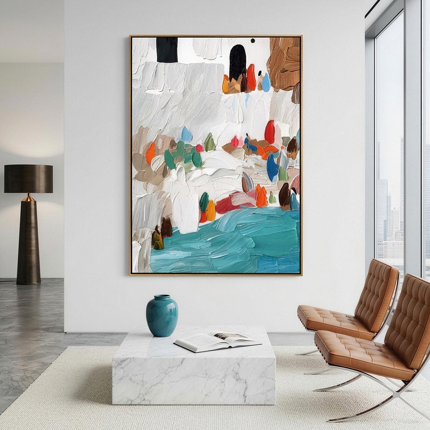 Mediterranean Coastal Village Impasto Painting