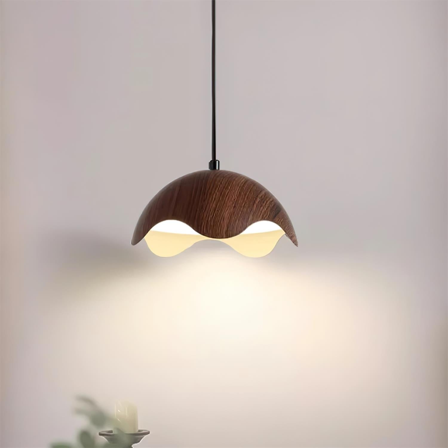 Pendant Lamp Wood-Grain Metal Shade Wave Ambient Minimalist - Neutralighting