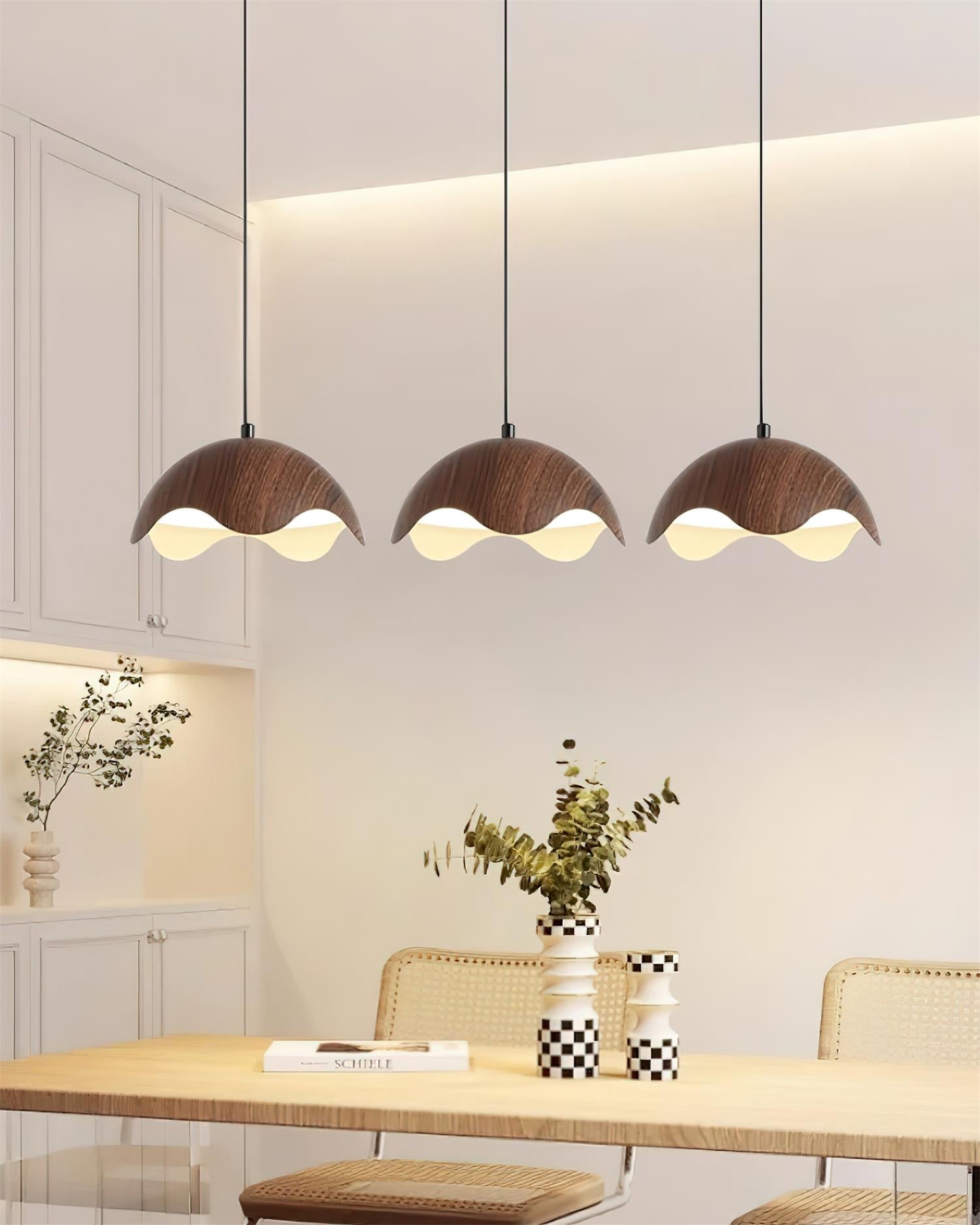 Pendant Lamp Wood-Grain Metal Shade Wave Ambient Minimalist - Neutralighting