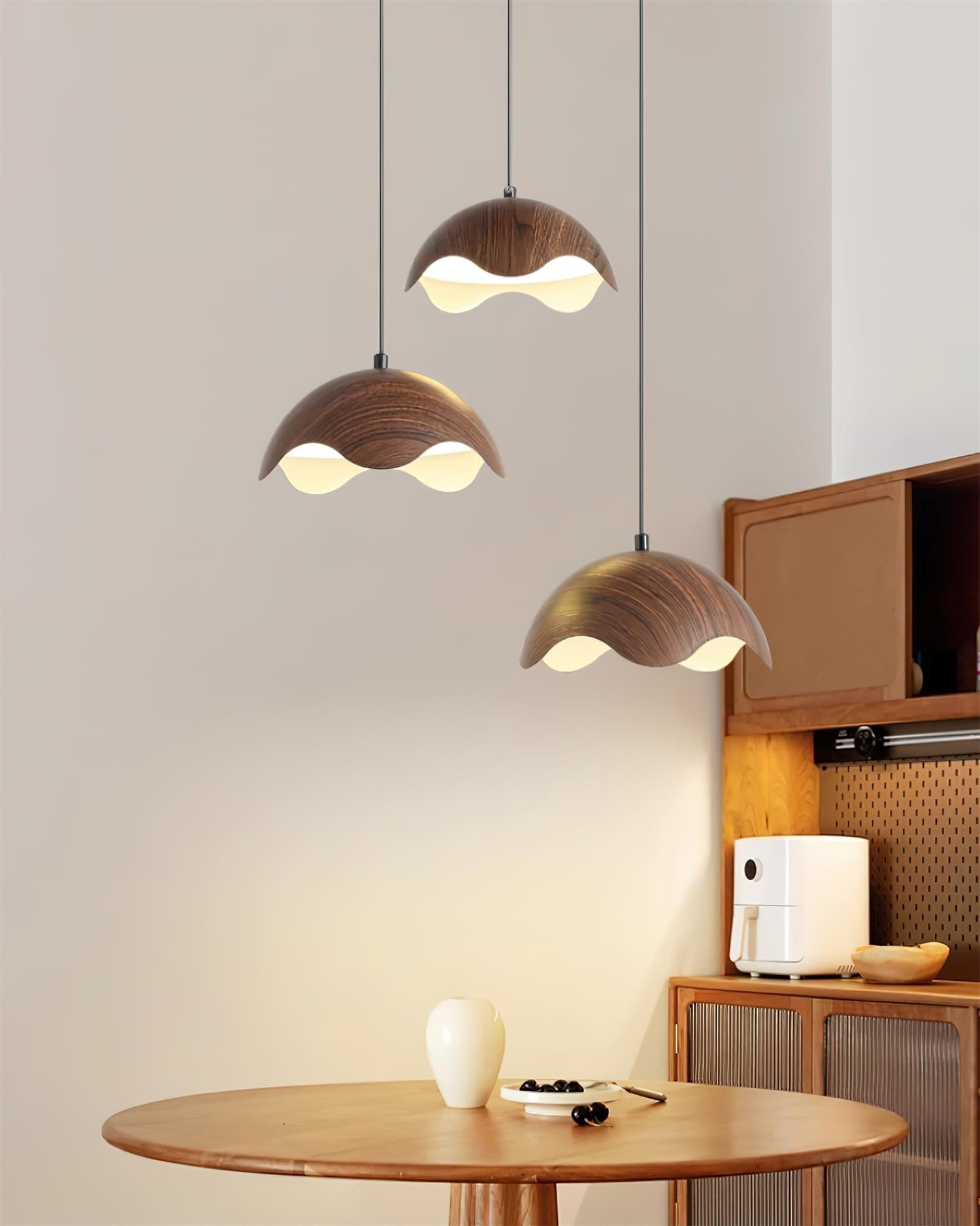 Pendant Lamp Wood-Grain Metal Shade Wave Ambient Minimalist - Neutralighting