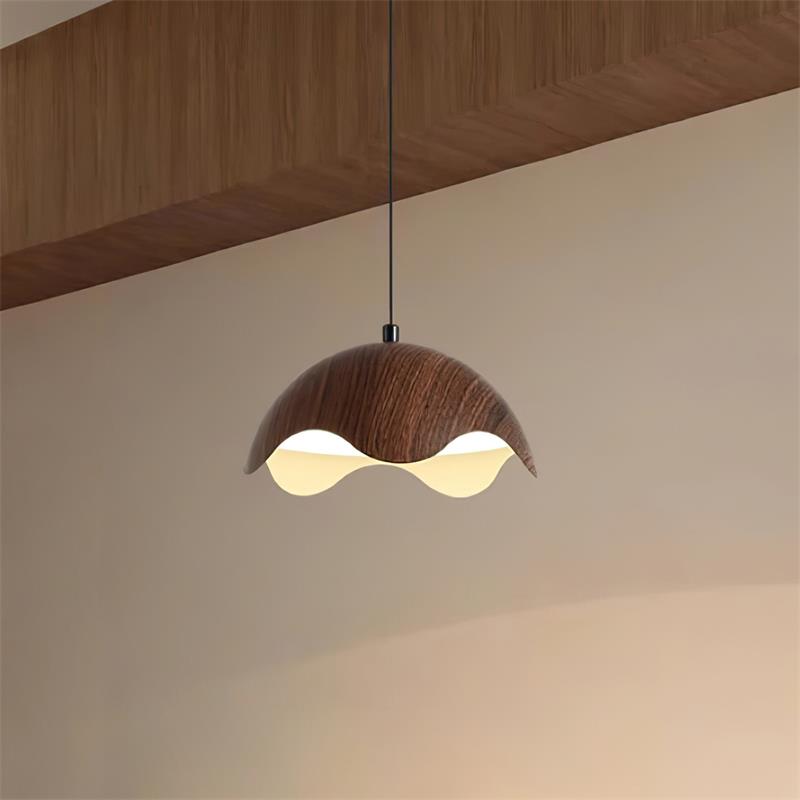 Pendant Lamp Wood-Grain Metal Shade Wave Ambient Minimalist - Neutralighting