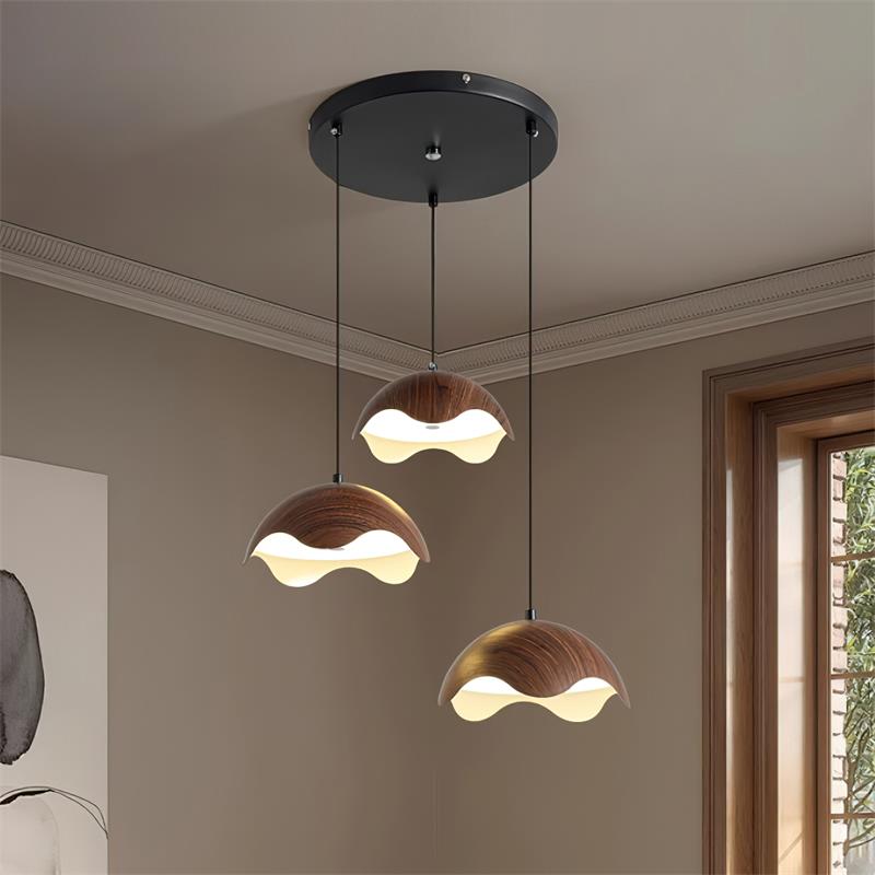 Pendant Lamp Wood-Grain Metal Shade Wave Ambient Minimalist - Neutralighting