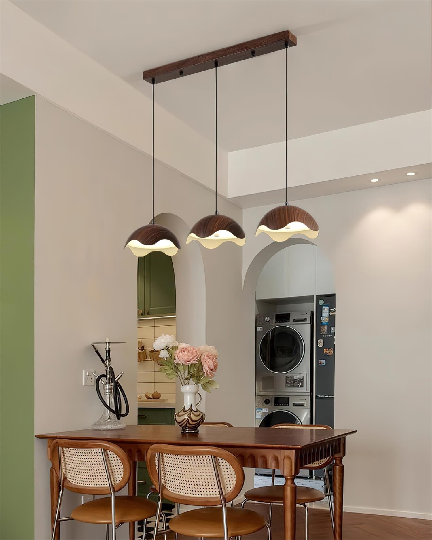 Pendant Lamp Wood-Grain Metal Shade Wave Ambient Minimalist - Neutralighting