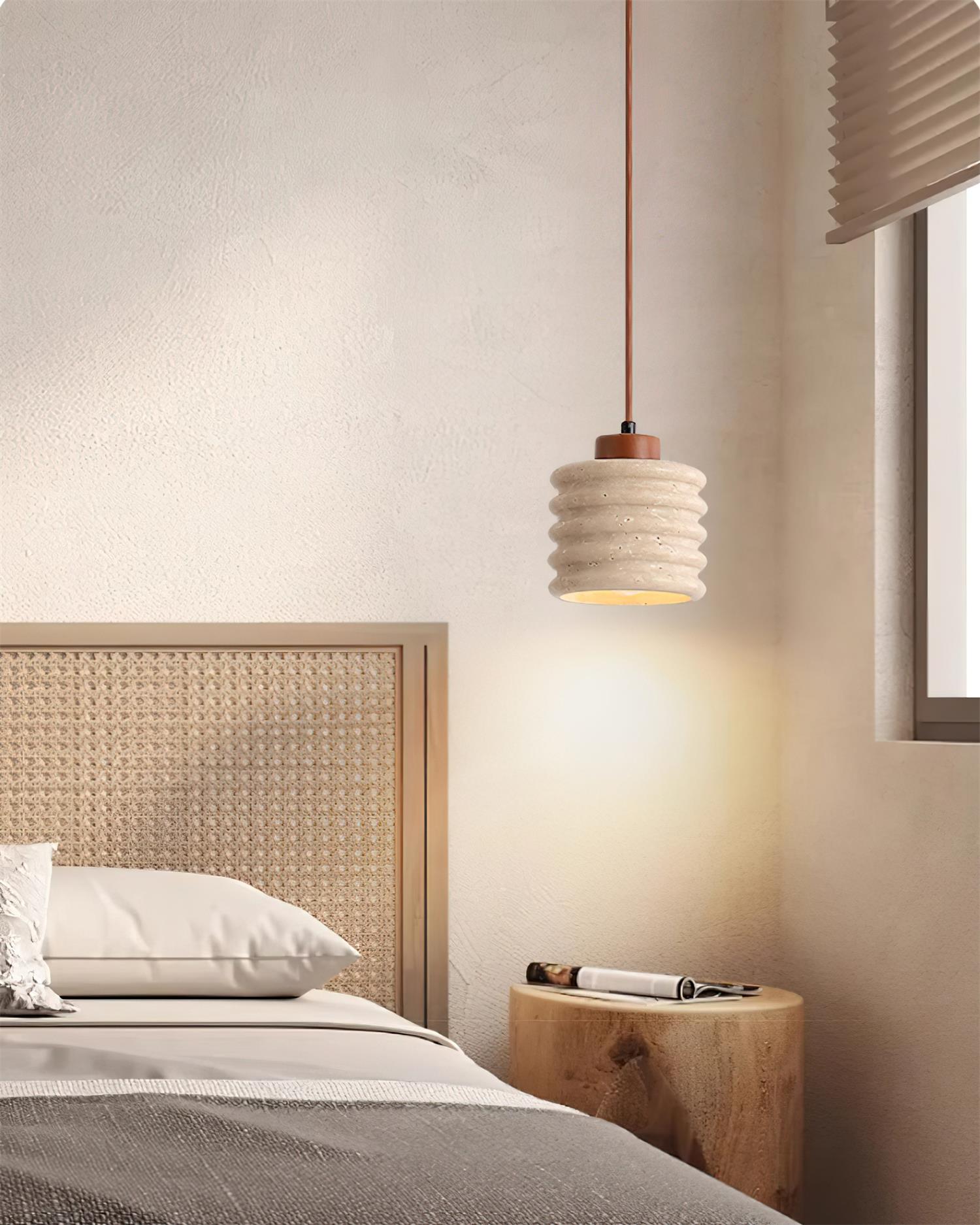 Ritta Pendant Light Travertine Ripple Shade Wabi-Sabi - Neutralighting