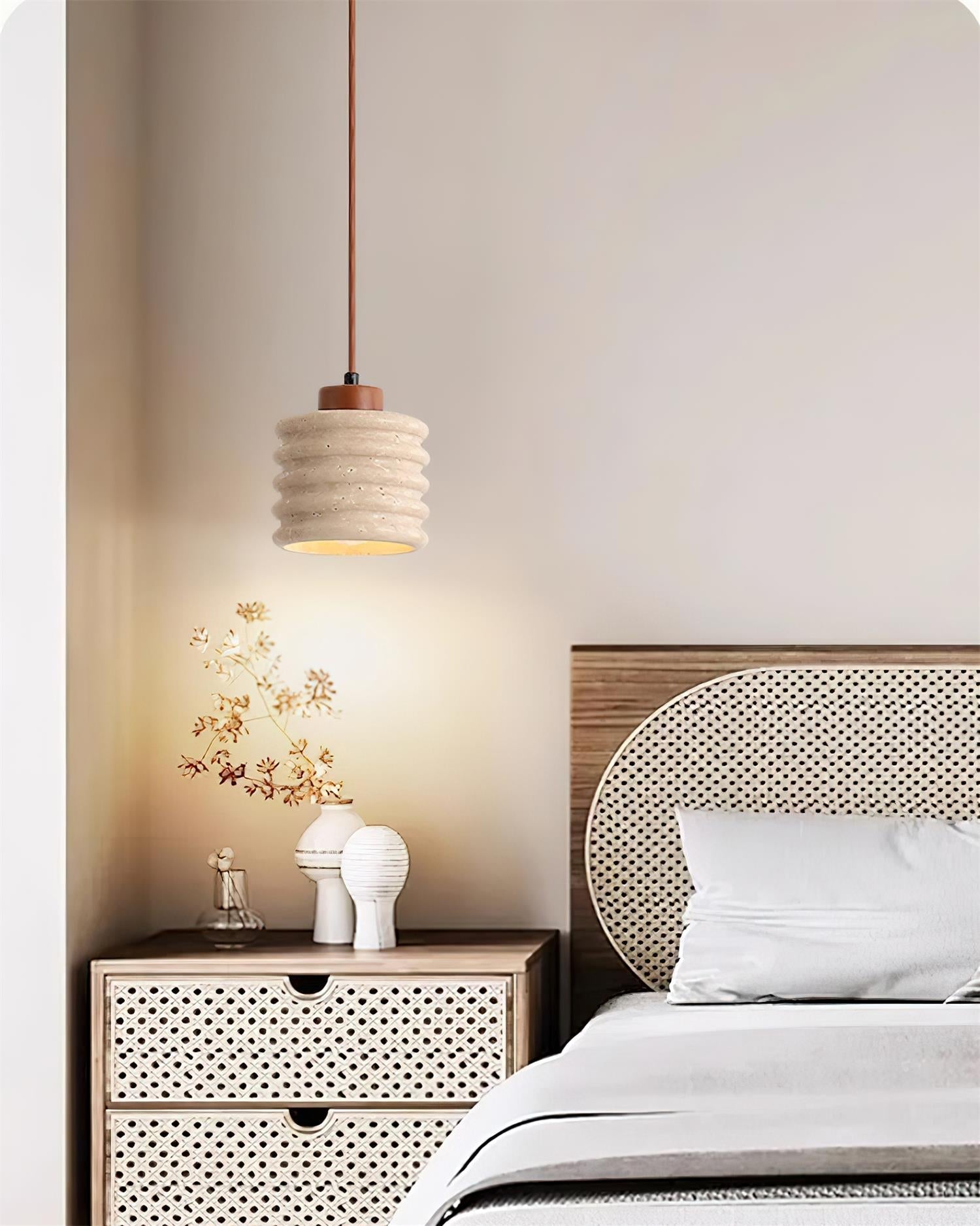 Ritta Pendant Light Travertine Ripple Shade Wabi-Sabi - Neutralighting