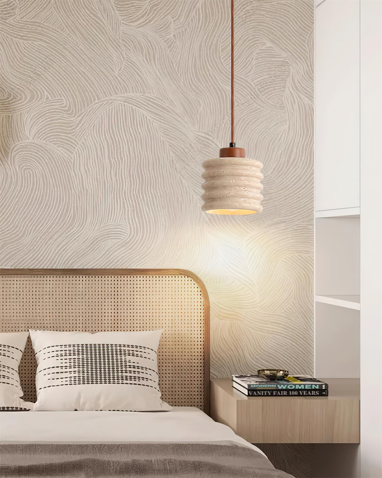 Ritta Pendant Light Travertine Ripple Shade Wabi-Sabi - Neutralighting