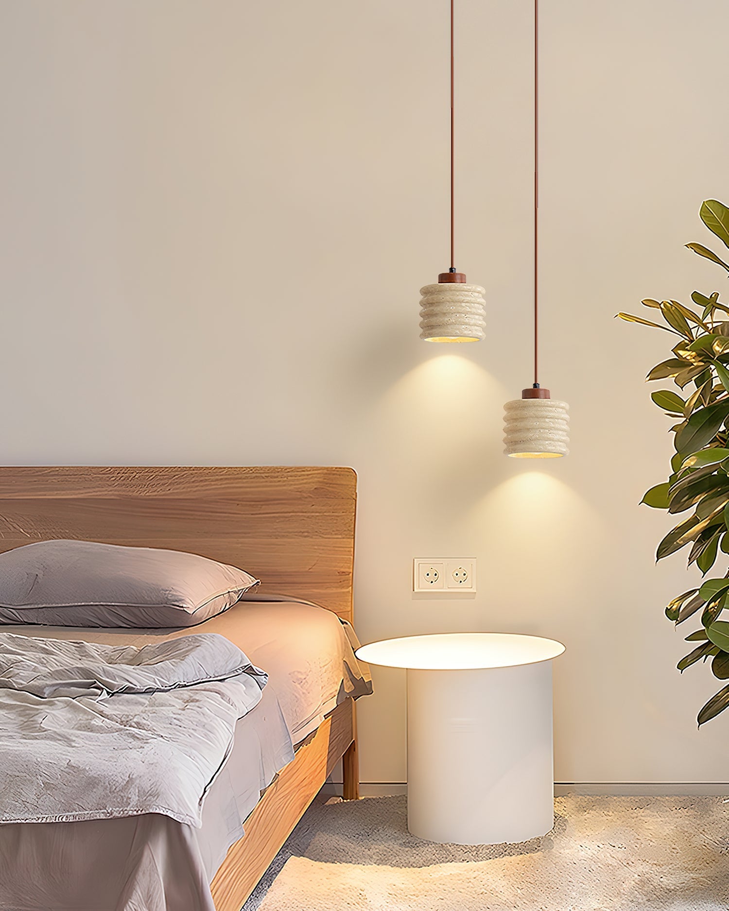 Ritta Pendant Light Travertine Ripple Shade Wabi-Sabi - Neutralighting