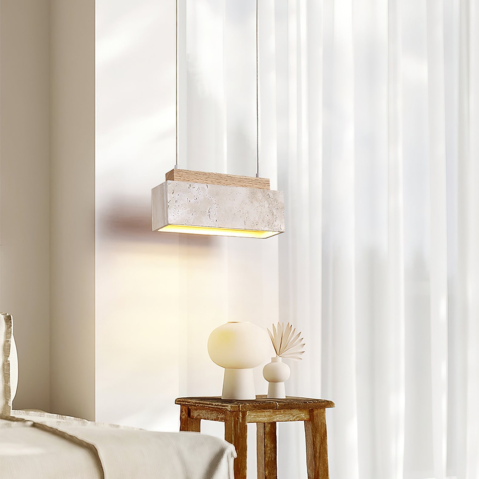 Ciraeila Rectangular Travertine Pendant Light - Neutralighting