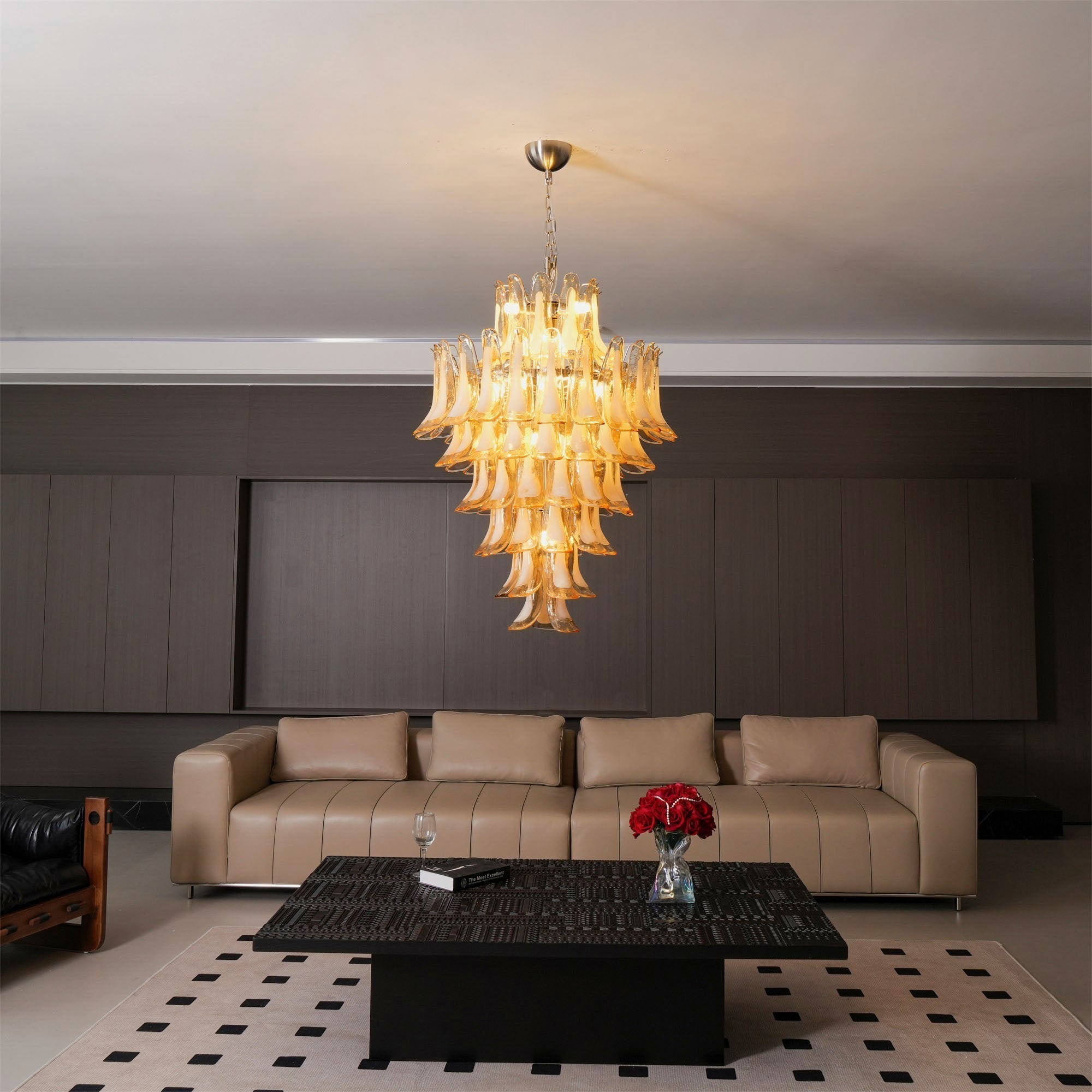 Aurora Chandelier Amber Murano Glass Petal Layered Luxury