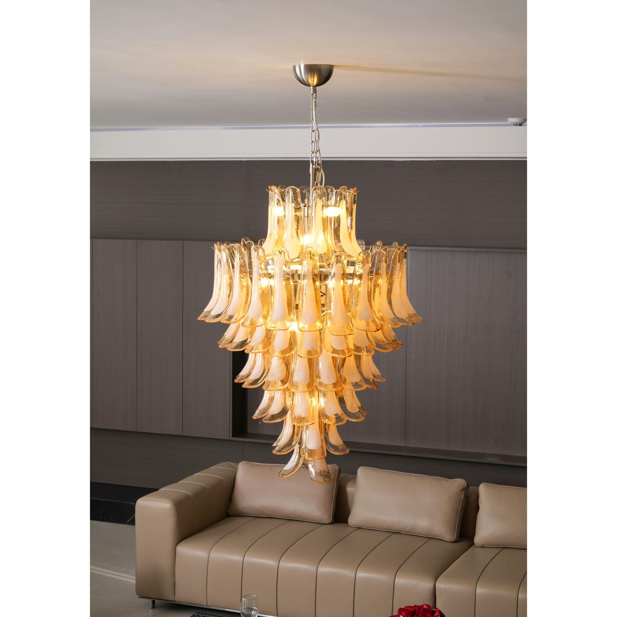 Aurora Chandelier Amber Murano Glass Petal Layered Luxury