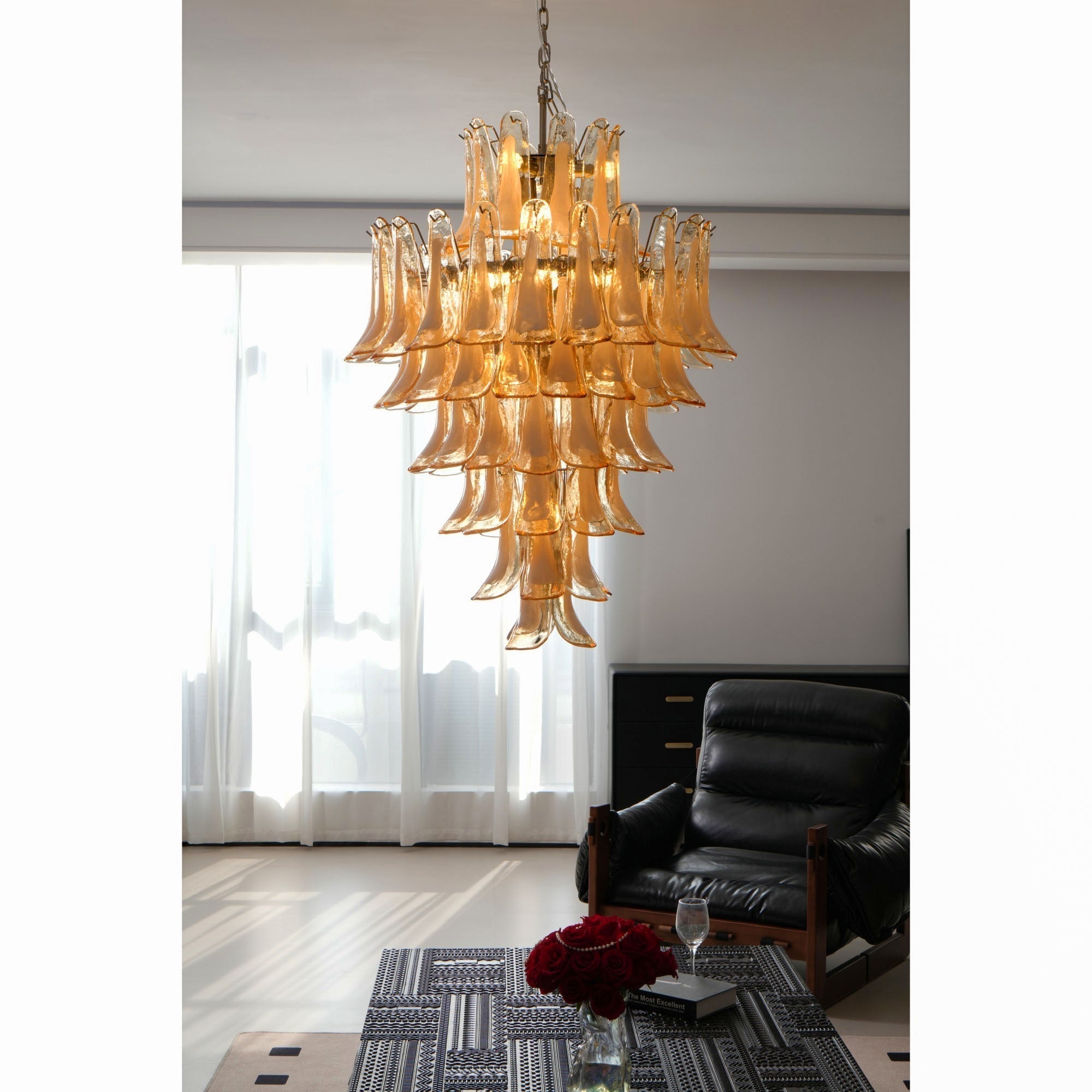 Aurora Chandelier Amber Murano Glass Petal Layered Luxury