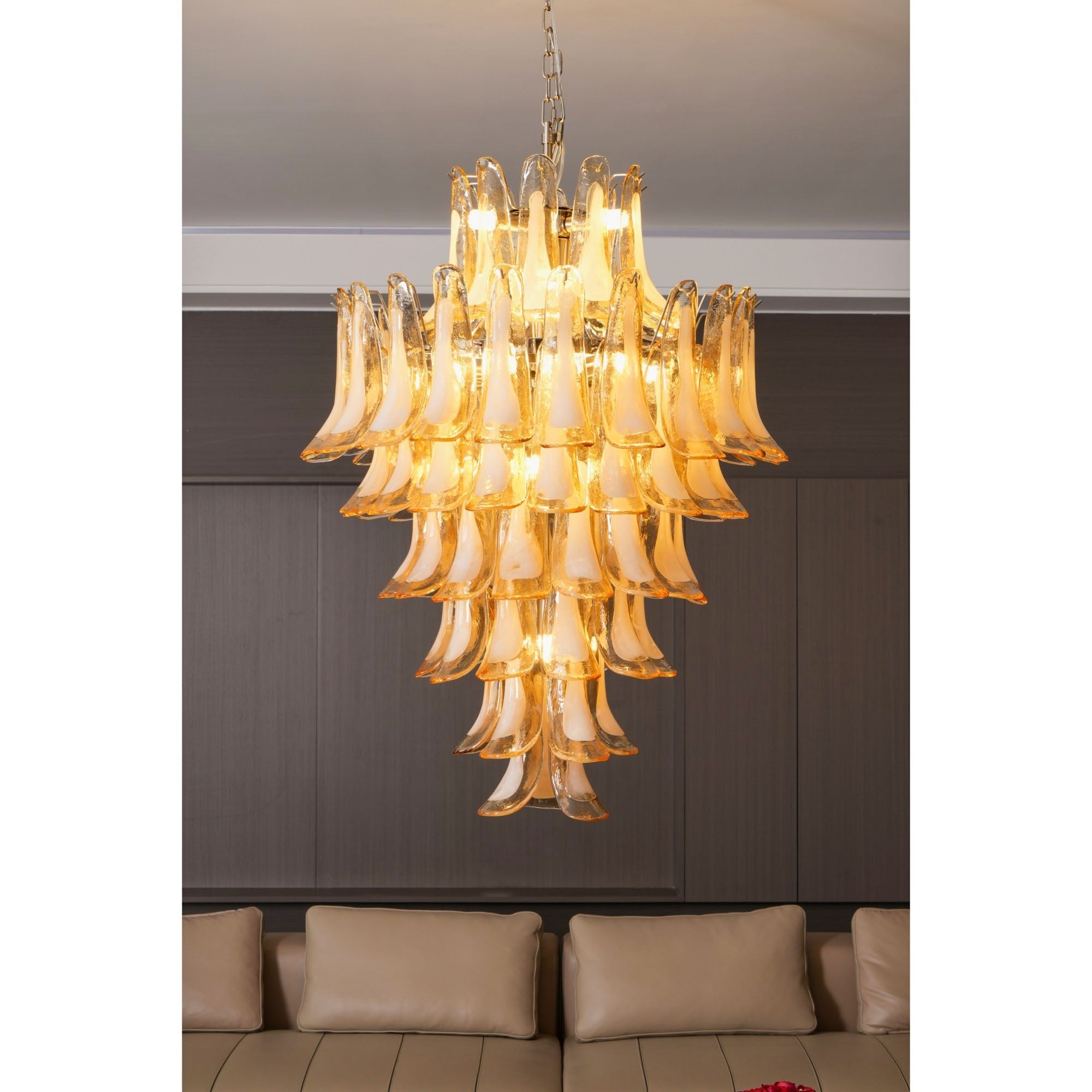 Aurora Chandelier Amber Murano Glass Petal Layered Luxury