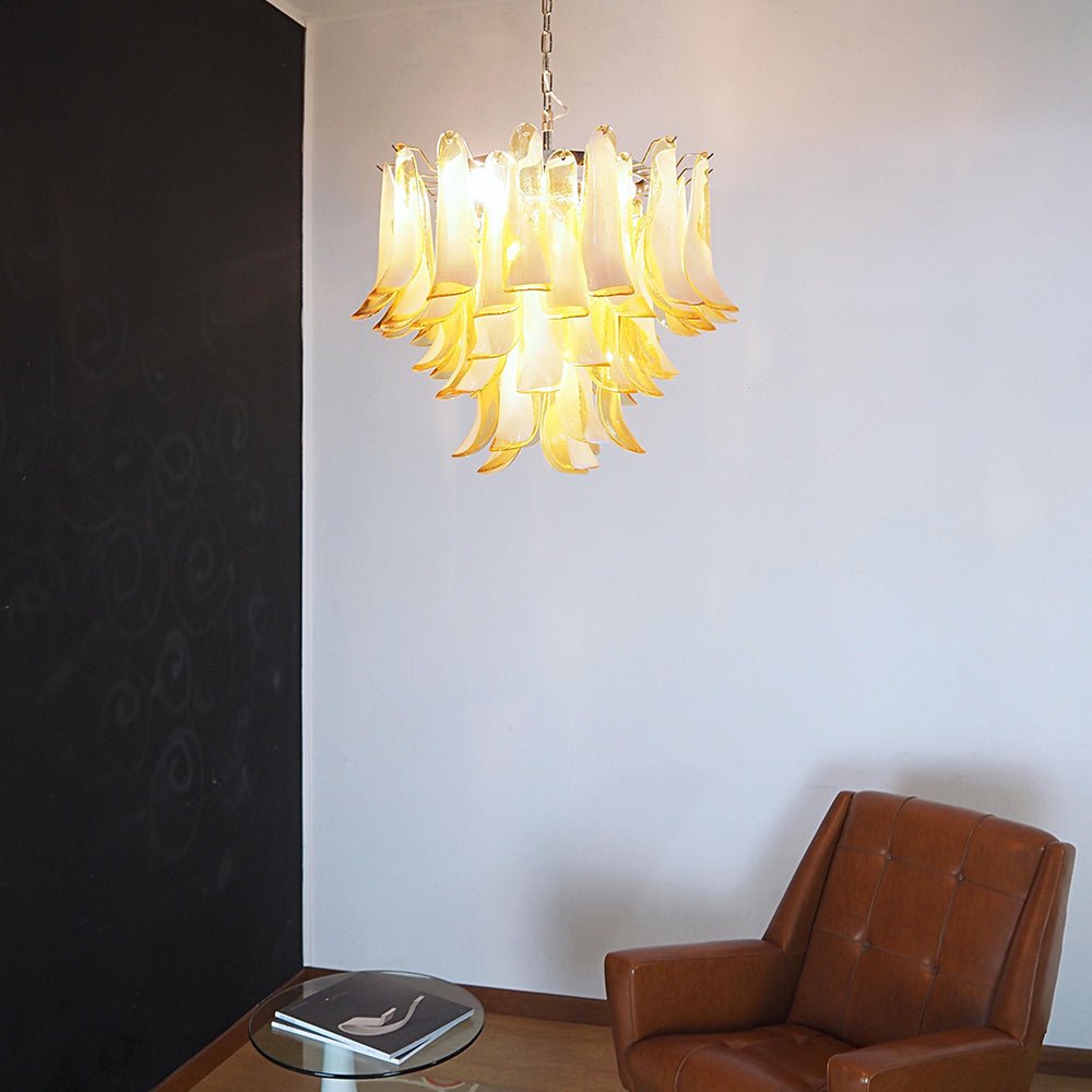 Aurora Chandelier Amber Murano Glass Petals Layered