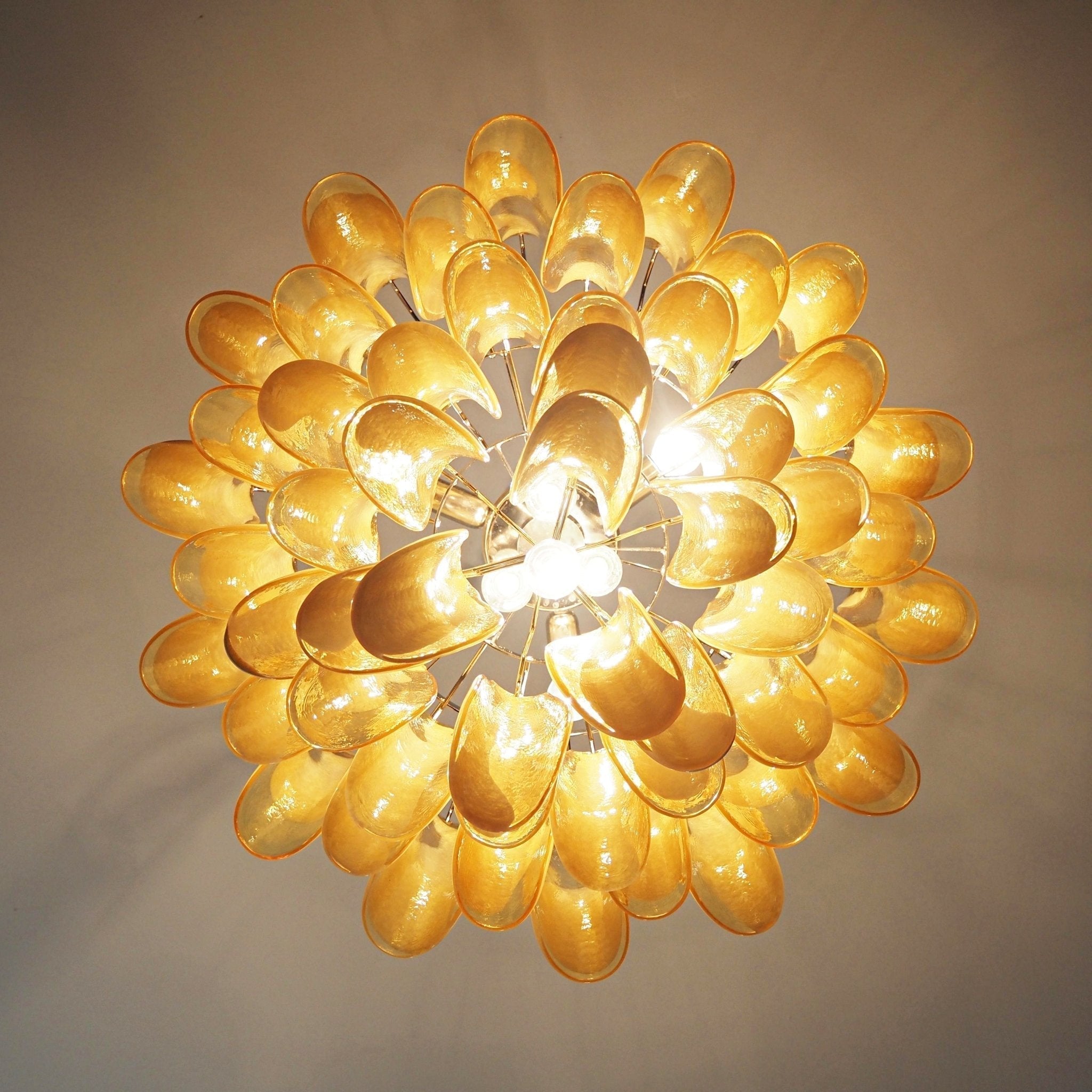 Aurora Chandelier Amber Murano Glass Petals Layered