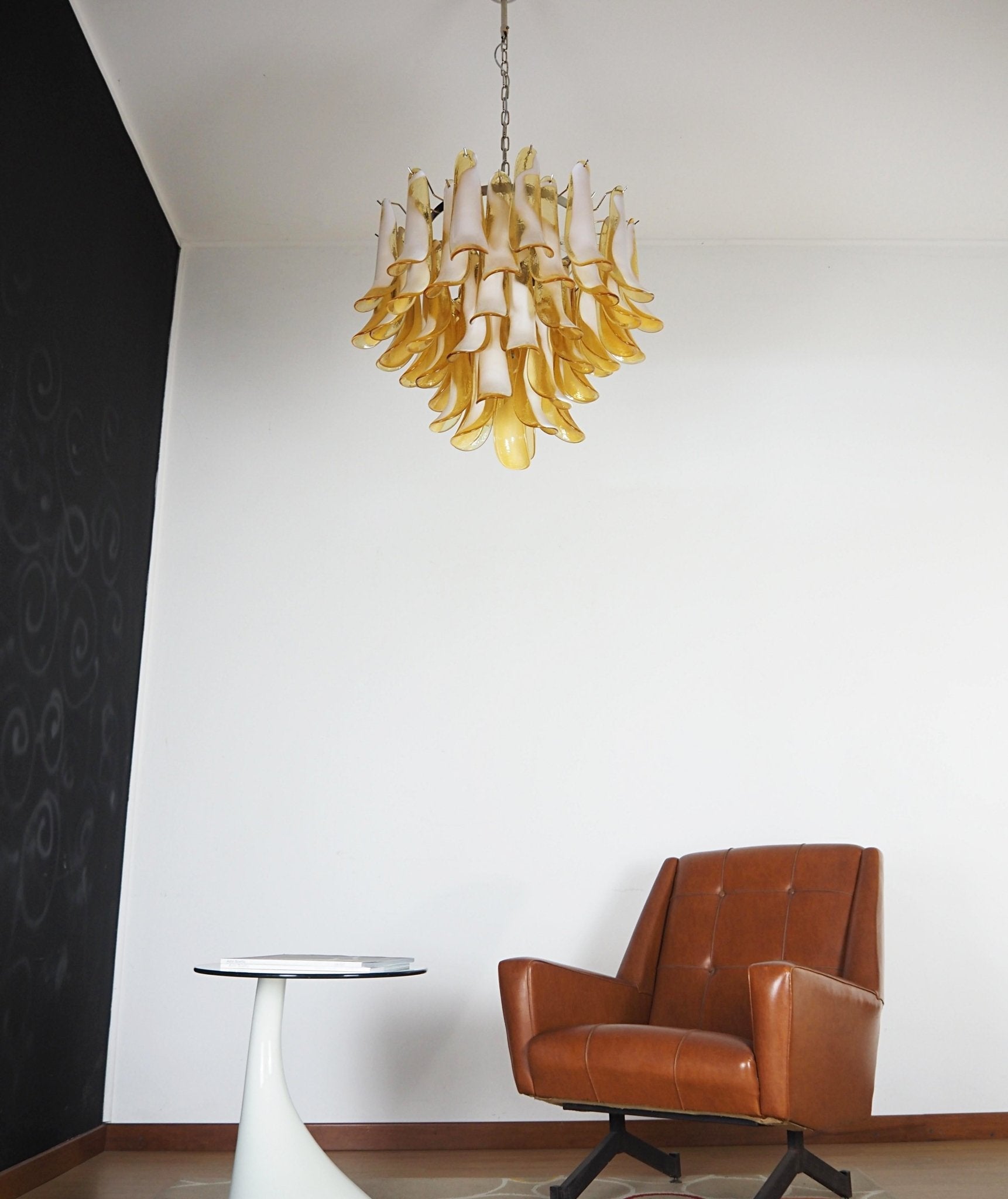 Aurora Chandelier Amber Murano Glass Petals Layered