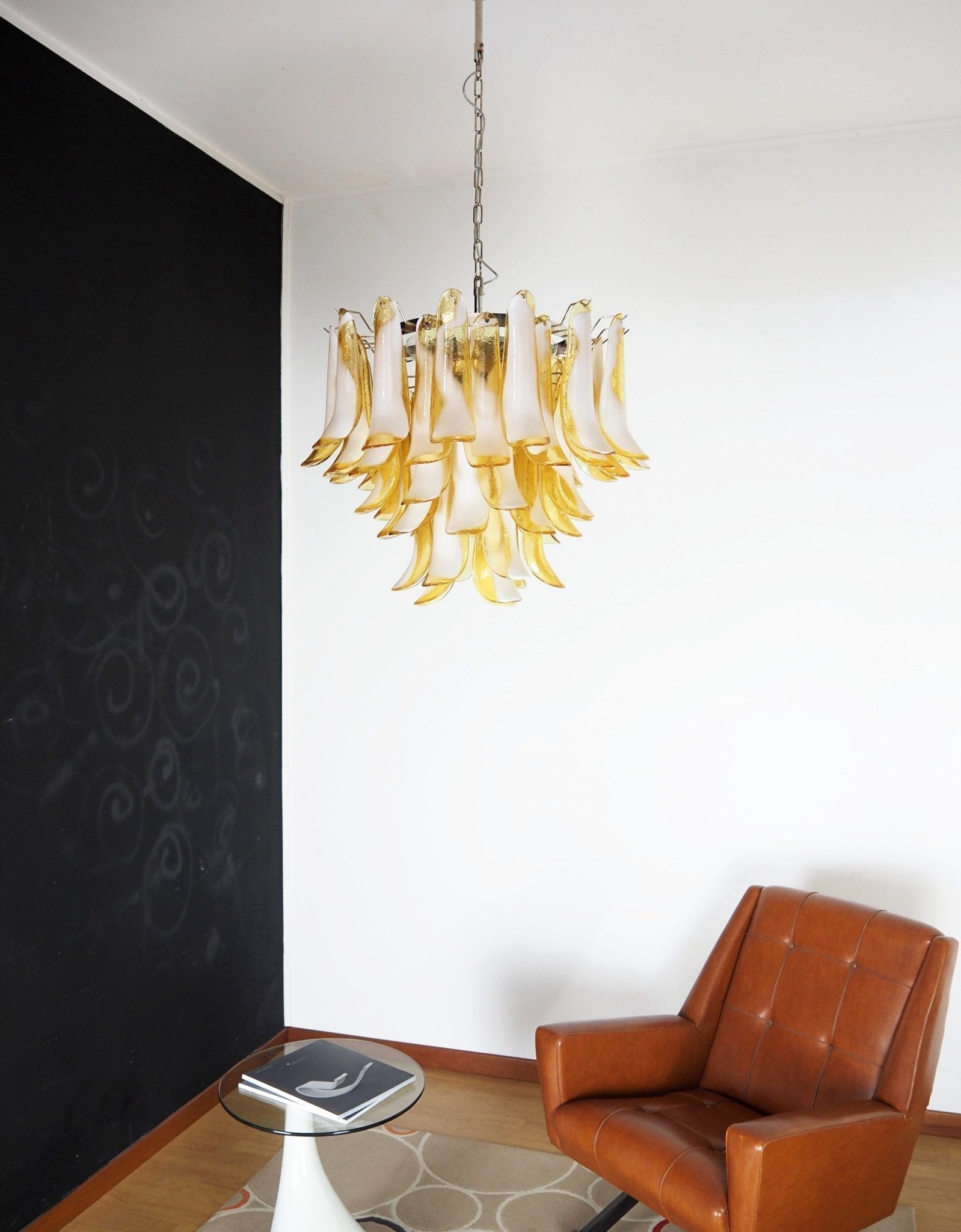 Aurora Chandelier Amber Murano Glass Petals Layered