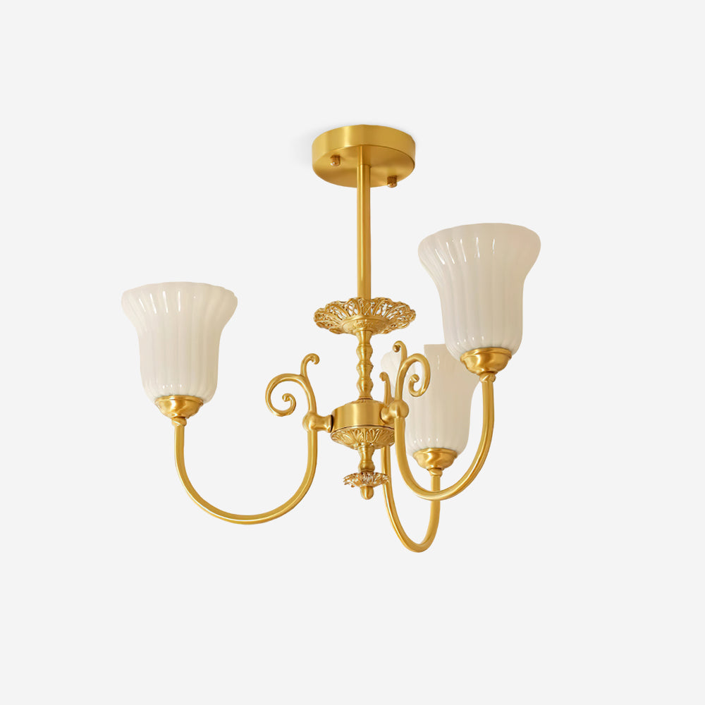Chandelier with Brass Arms White Glass Shades Opulent Luxe - Neutralighting