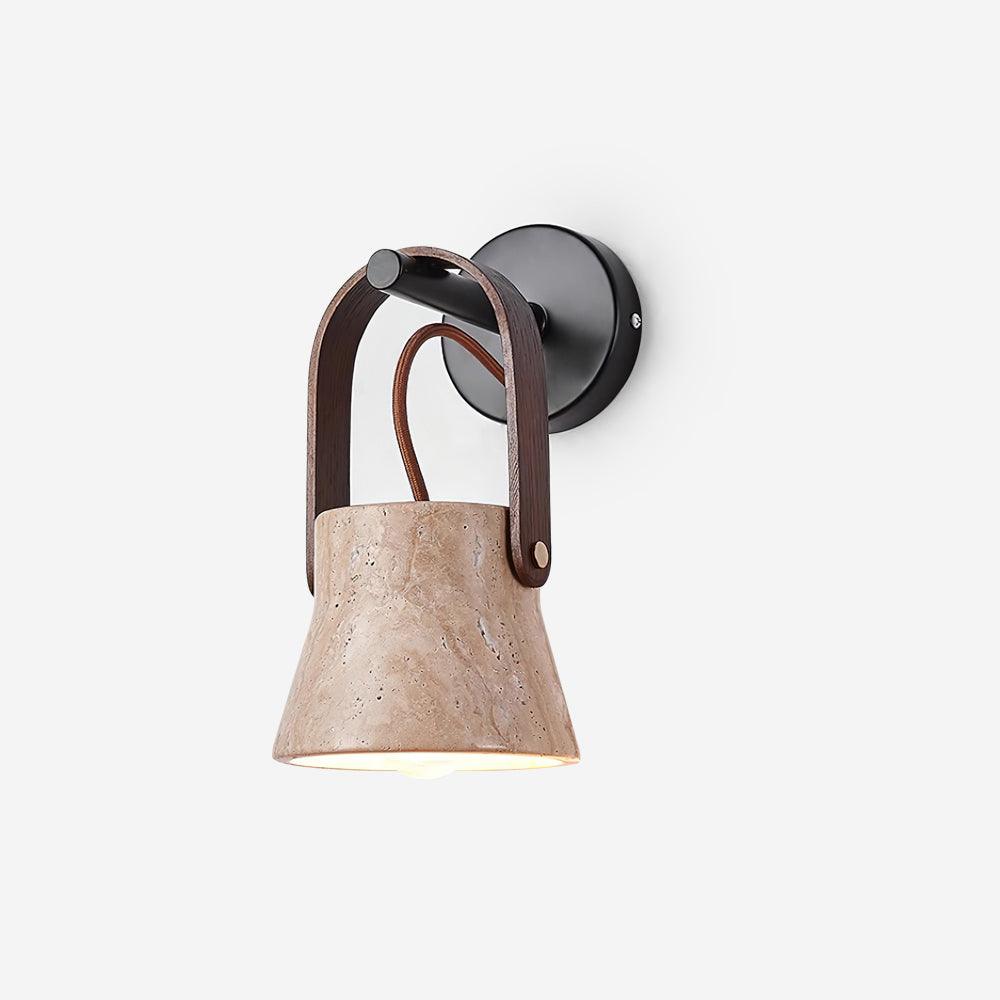 Wall Lamp Metal Body Wood Strap Travertine Shade Minimalist - Neutralighting