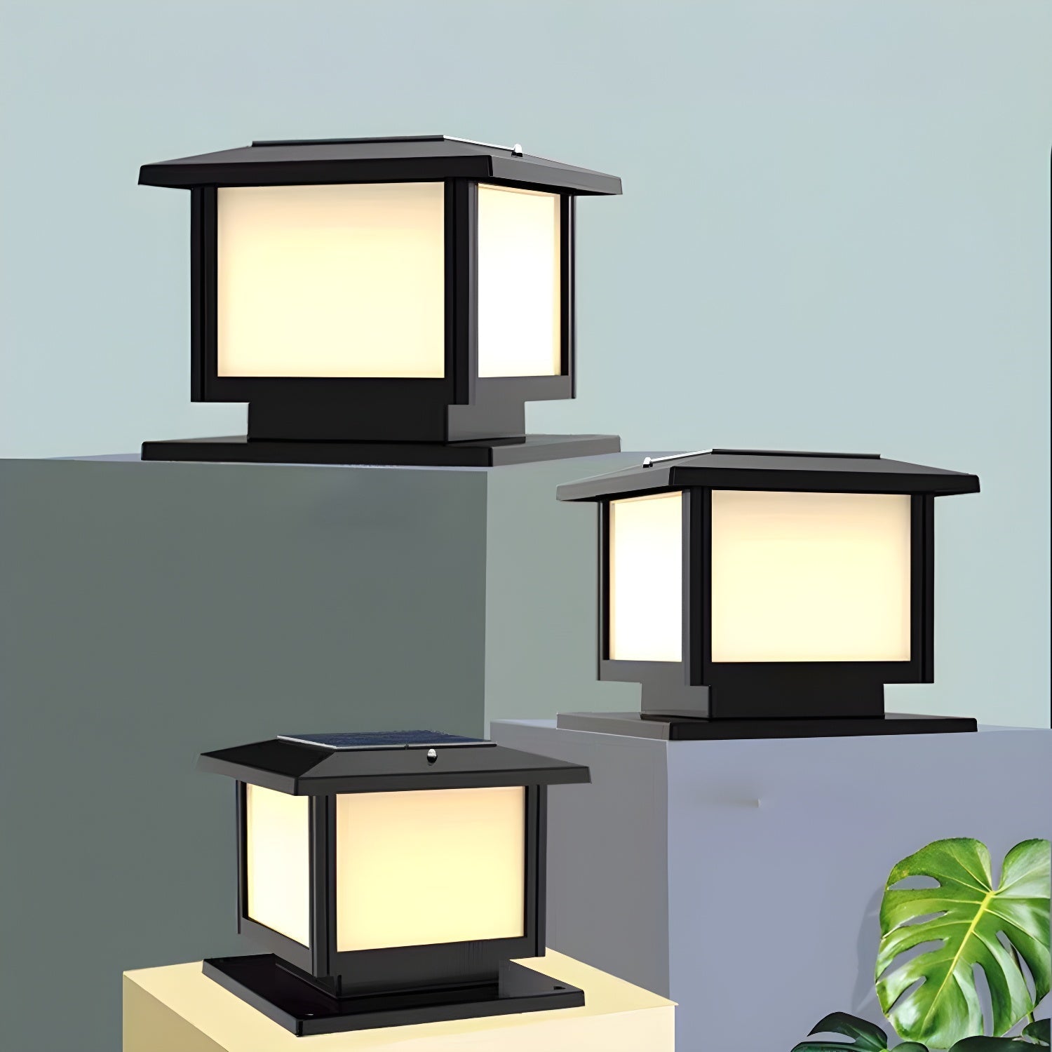 Ray Pavilion-style Square Solar Outdoor Post Light - Neutralighting