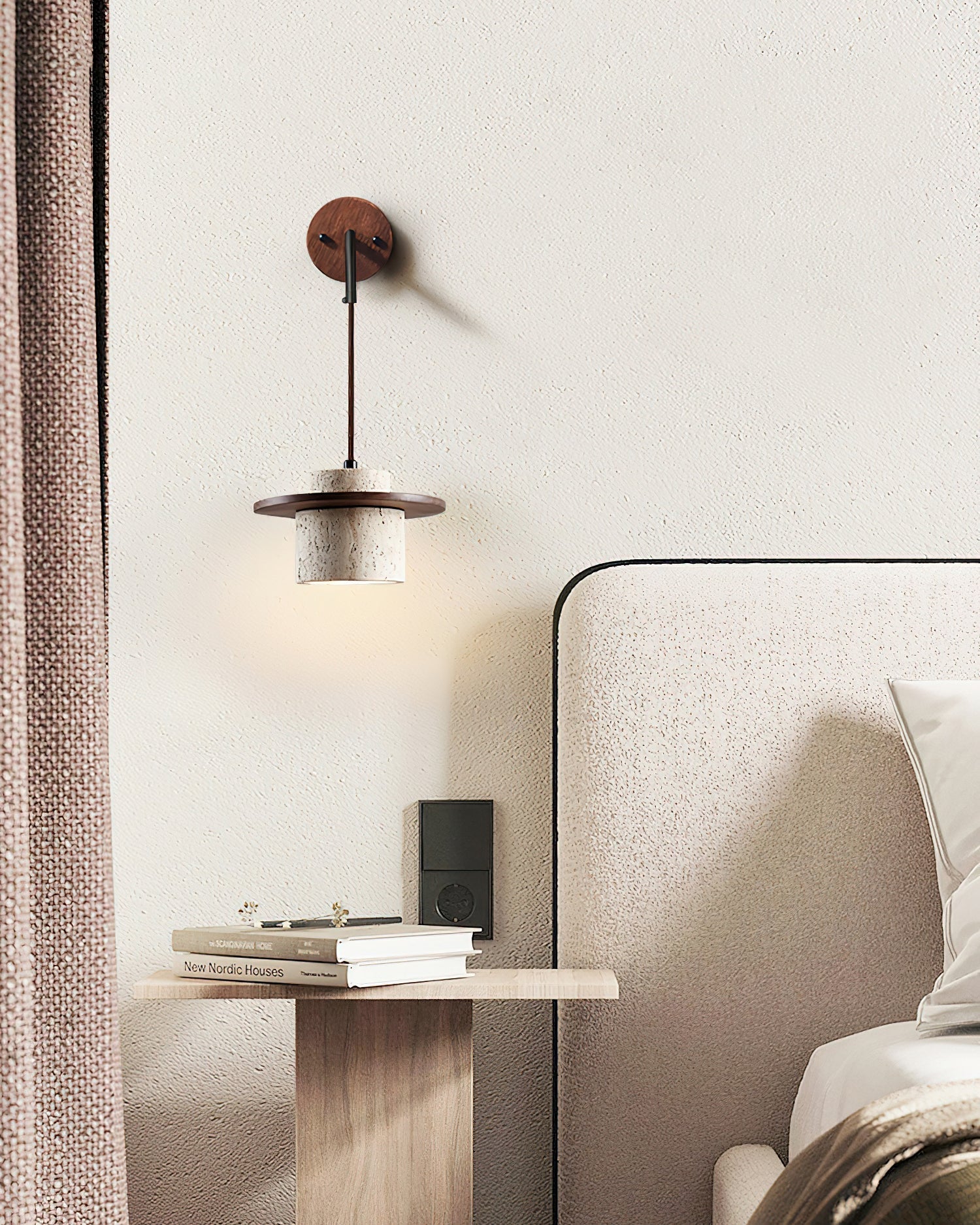 Ritta Wall Lamp Travertine Cylinder Walnut Wood - Neutralighting
