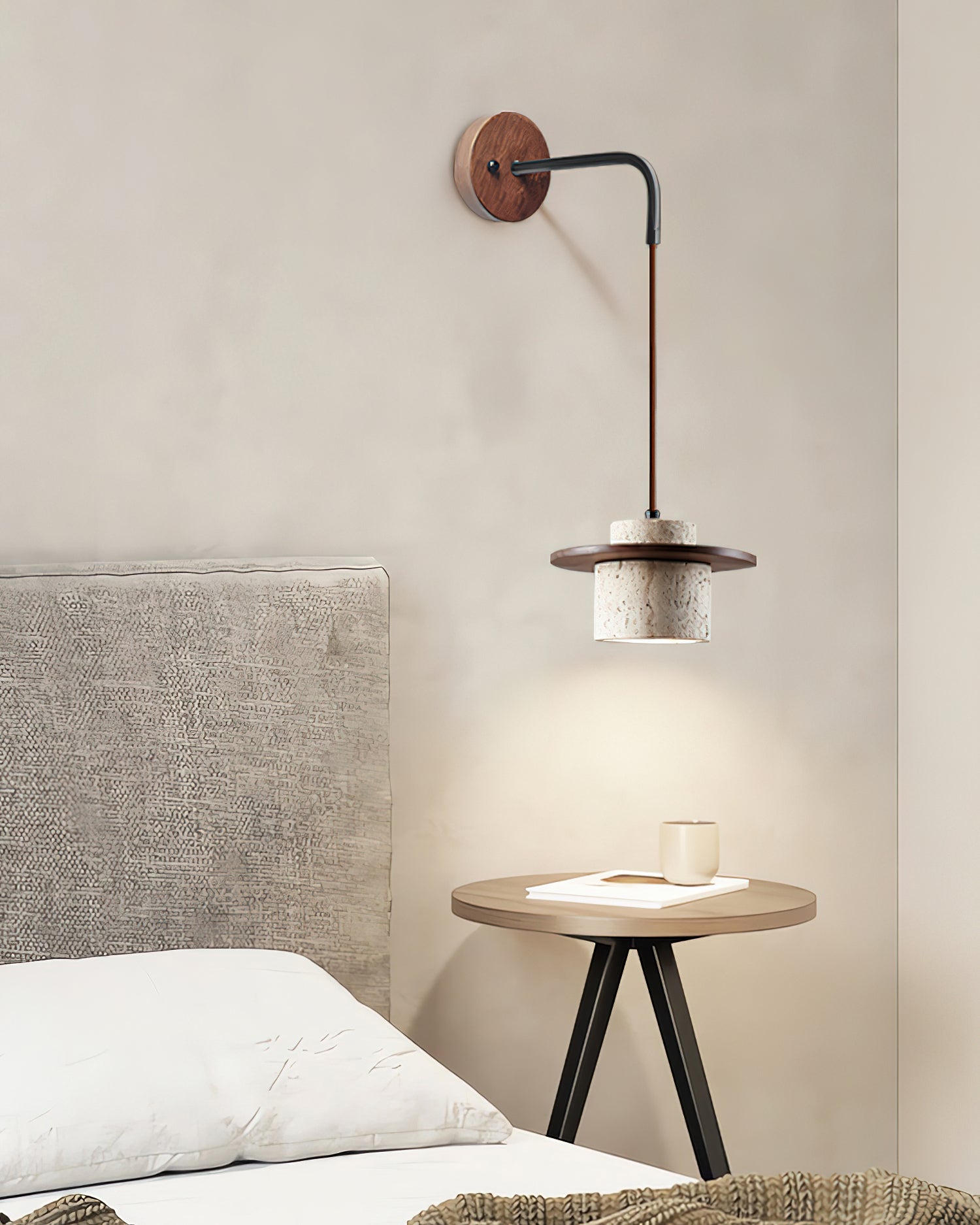 Ritta Wall Lamp Travertine Cylinder Walnut Wood - Neutralighting