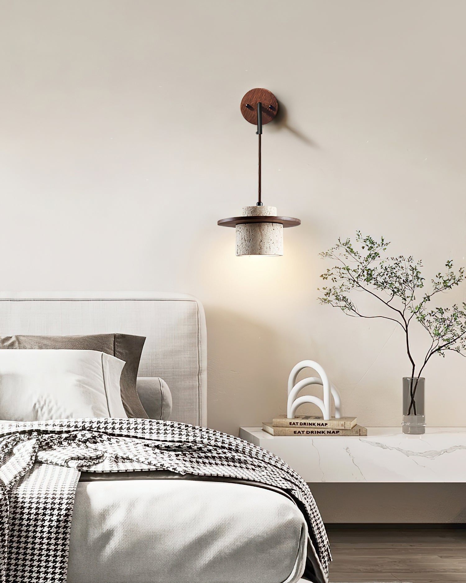 Ritta Wall Lamp Travertine Cylinder Walnut Wood - Neutralighting