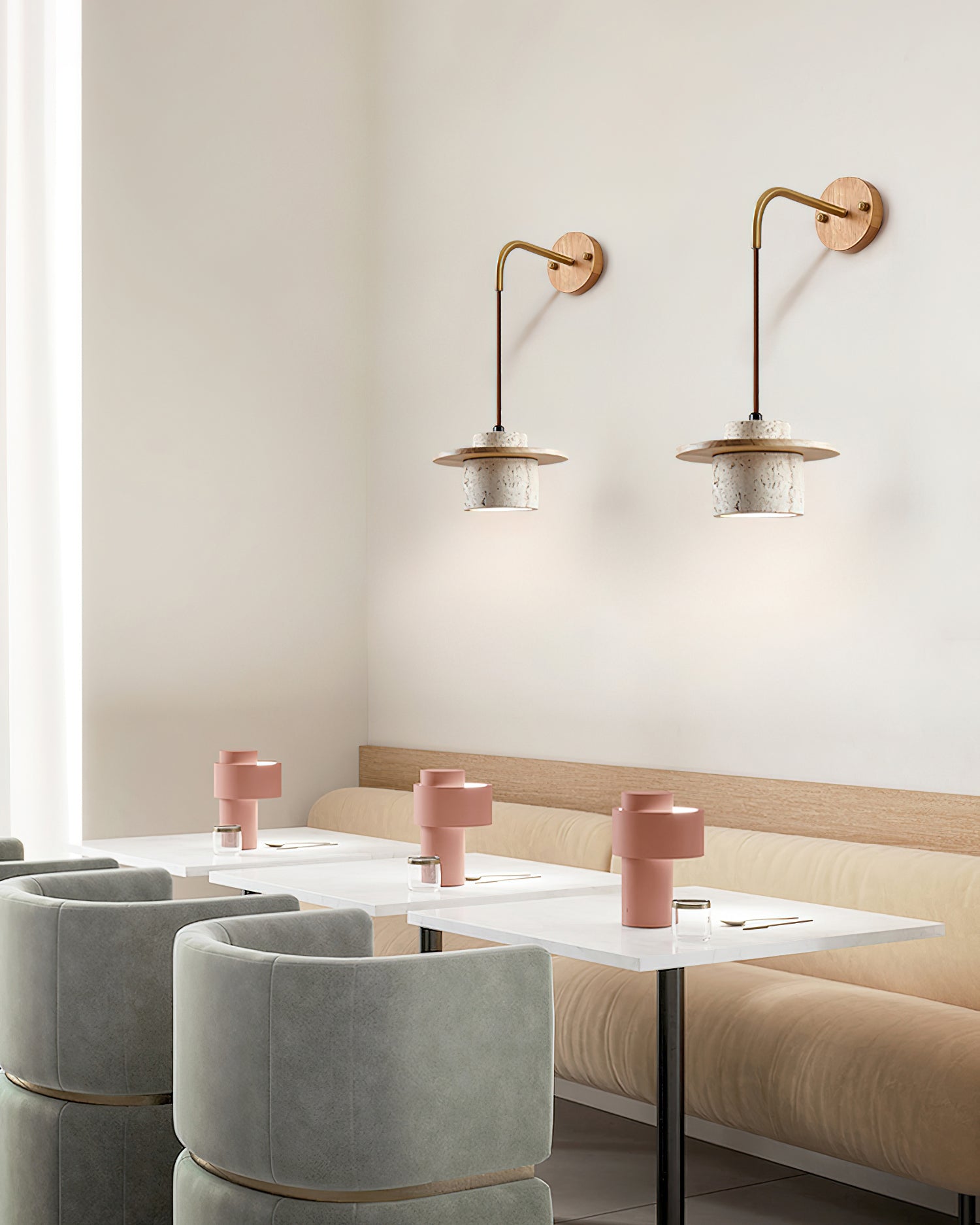 Ritta Wall Lamp Travertine Cylinder Walnut Wood - Neutralighting