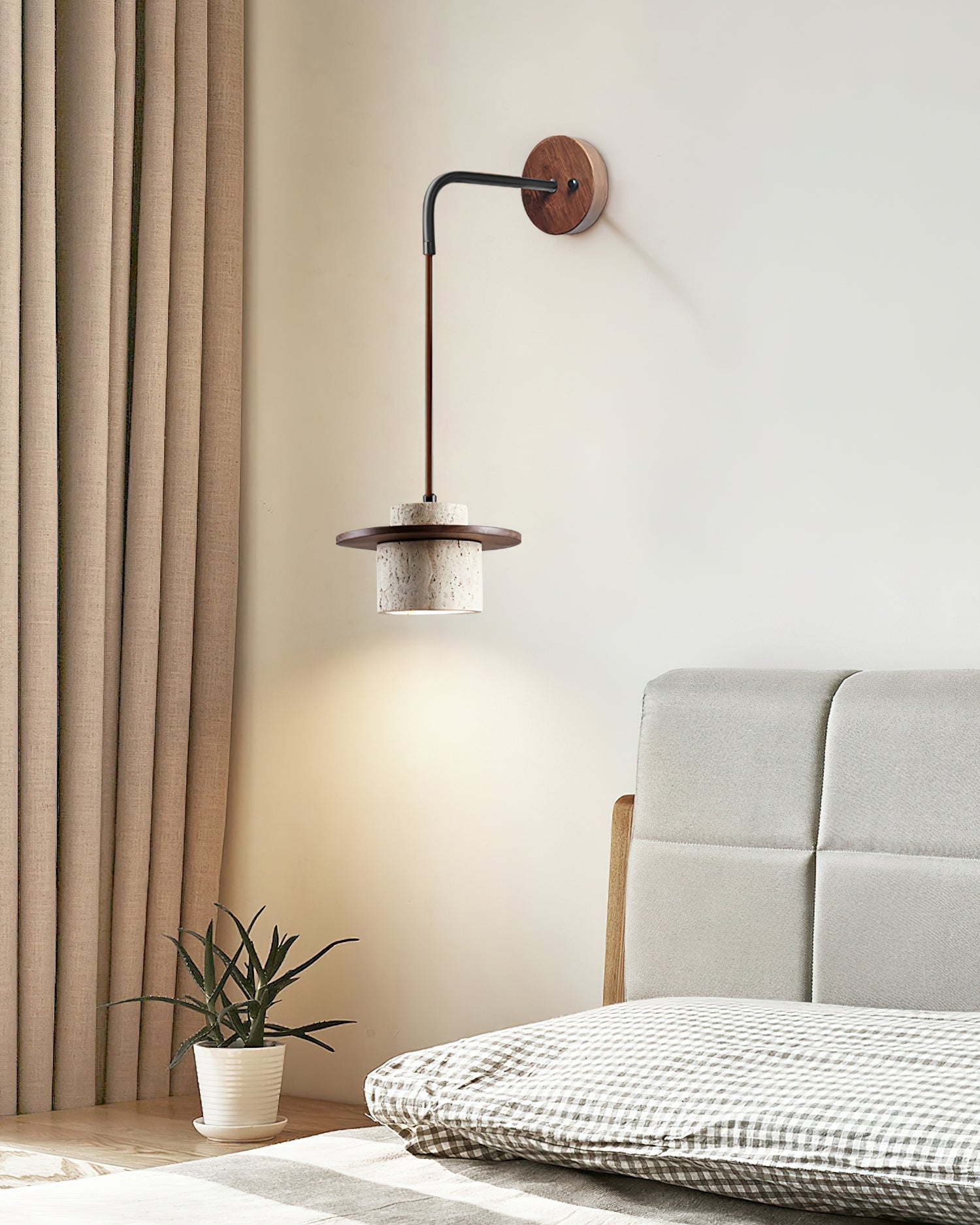 Ritta Wall Lamp Travertine Cylinder Walnut Wood - Neutralighting