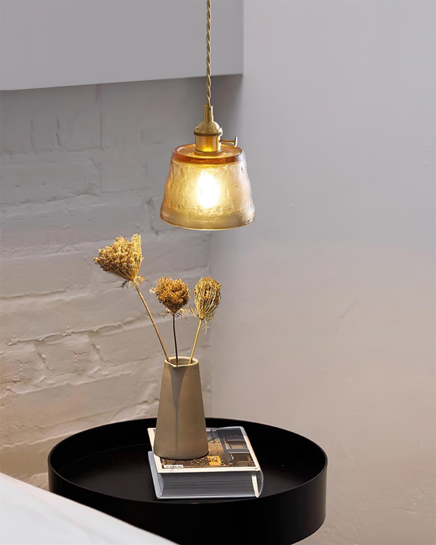 Pendant Lamp Brass and Glass Textured Shade Artisan Vintage Accent - Neutralighting