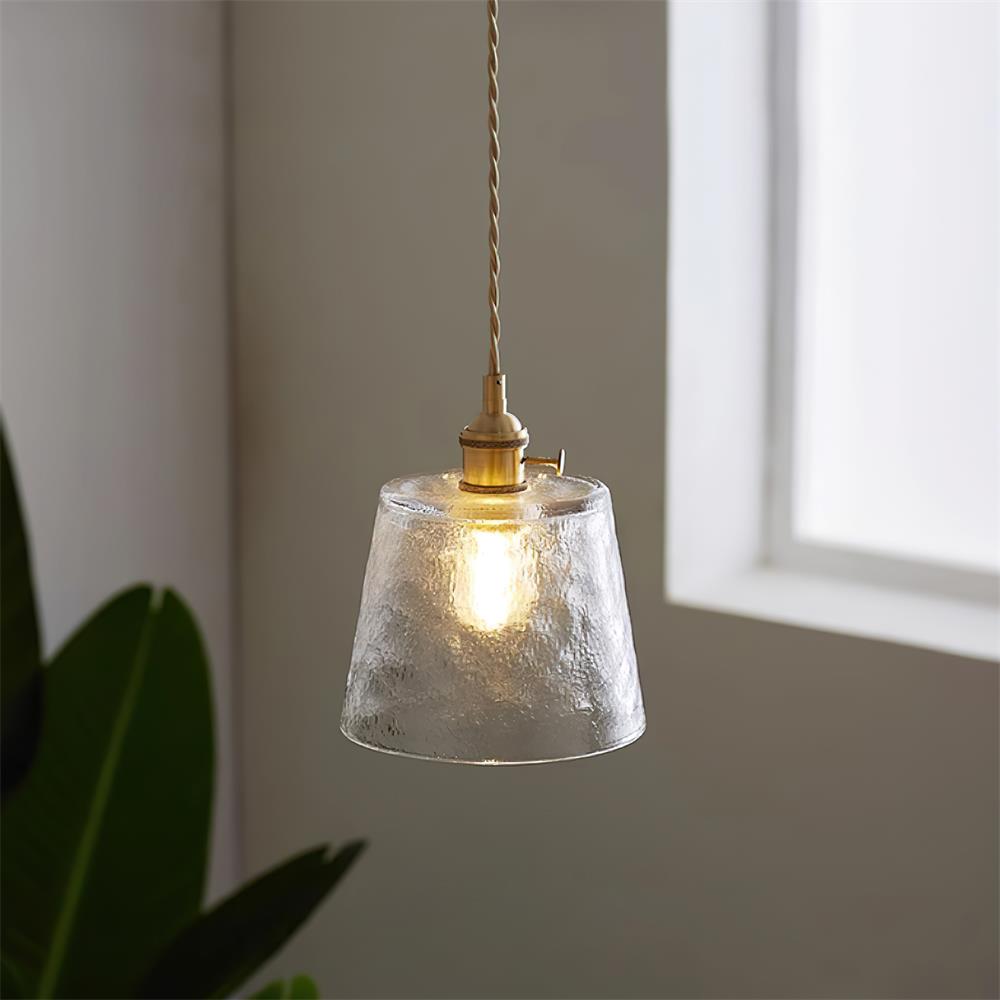Pendant Lamp Brass and Glass Textured Shade Artisan Vintage Accent - Neutralighting