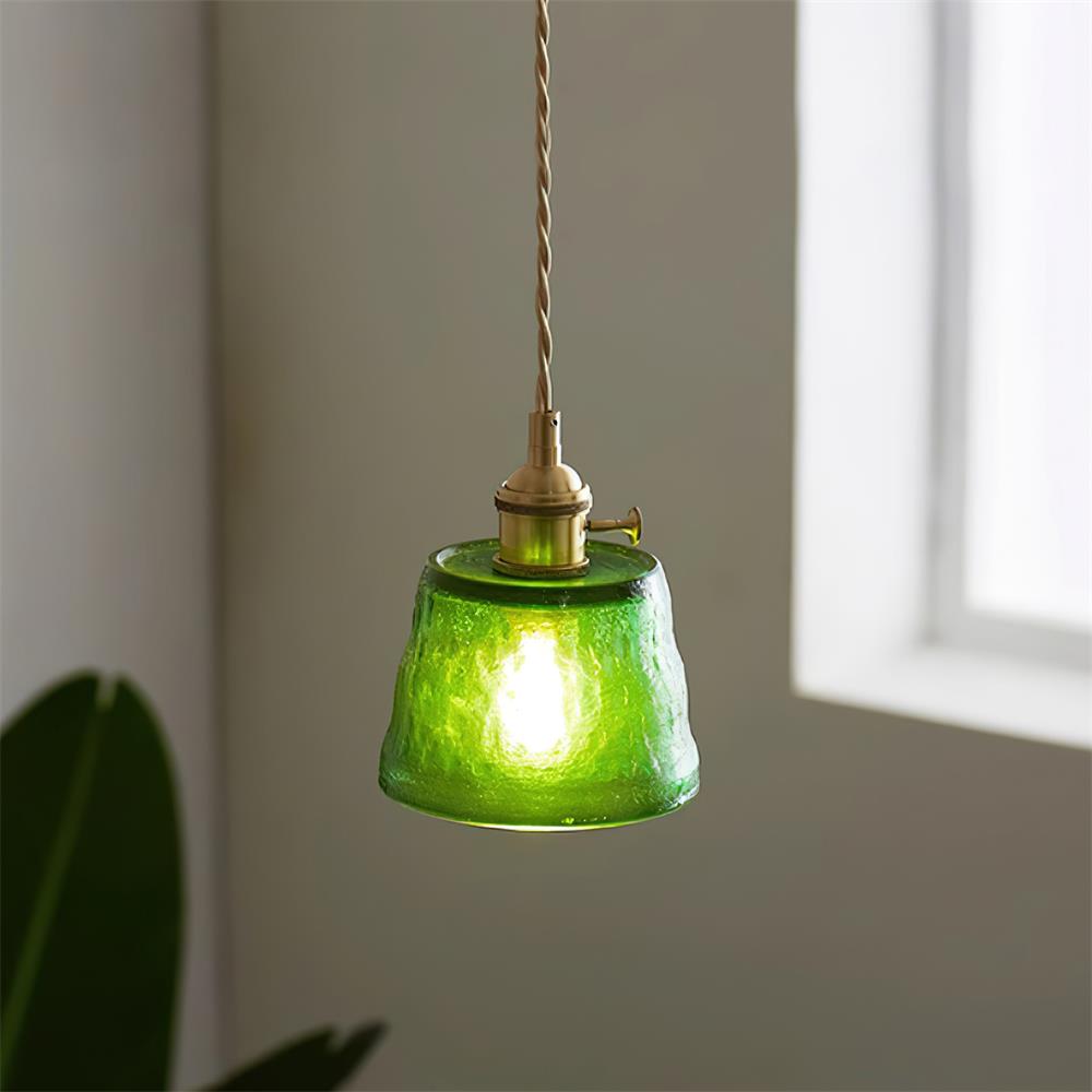 Pendant Lamp Brass and Glass Textured Shade Artisan Vintage Accent - Neutralighting