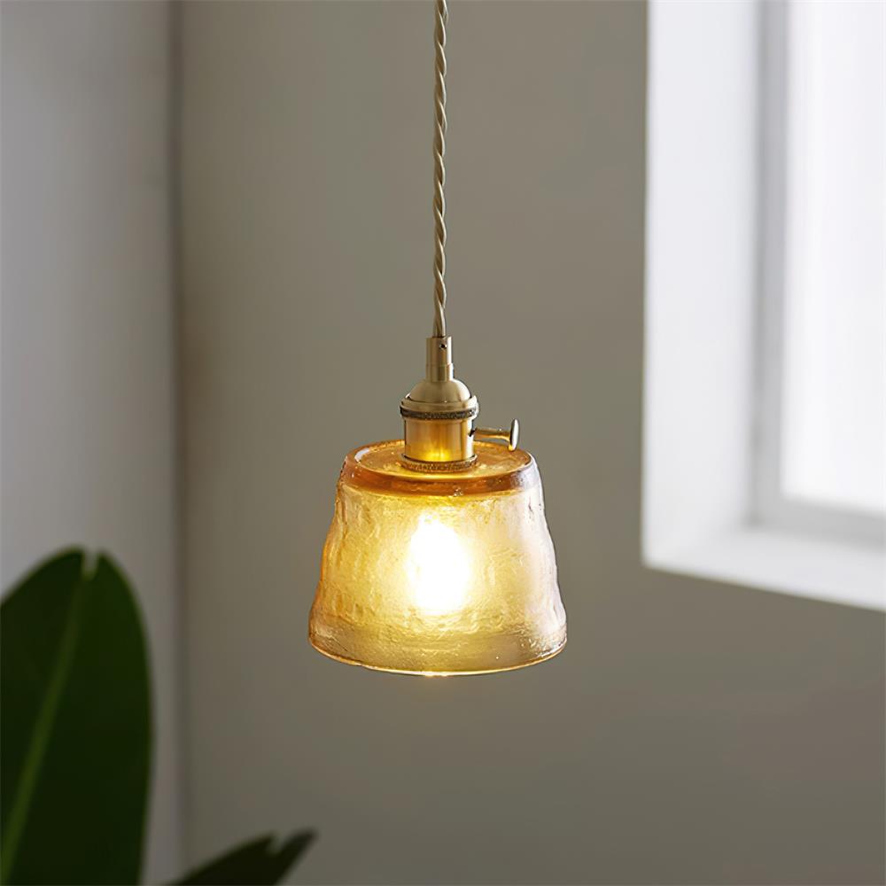 Pendant Lamp Brass and Glass Textured Shade Artisan Vintage Accent - Neutralighting