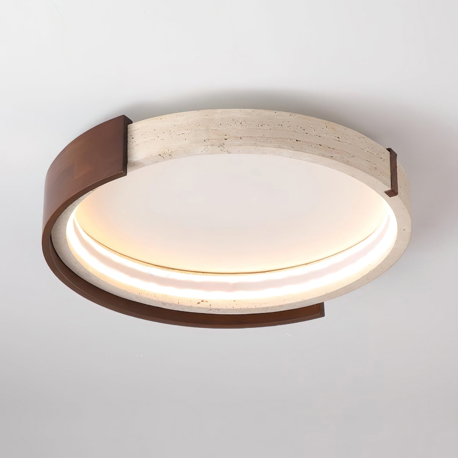 Ritta Ceiling Lamp Halo Sculptural Travertine & Wood - Neutralighting
