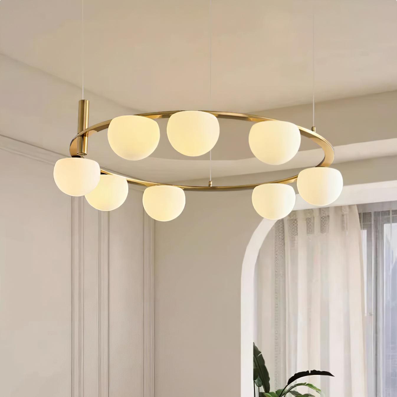 Chandelier Glass Globes Metal Ring Gold Finish Modern - Neutralighting