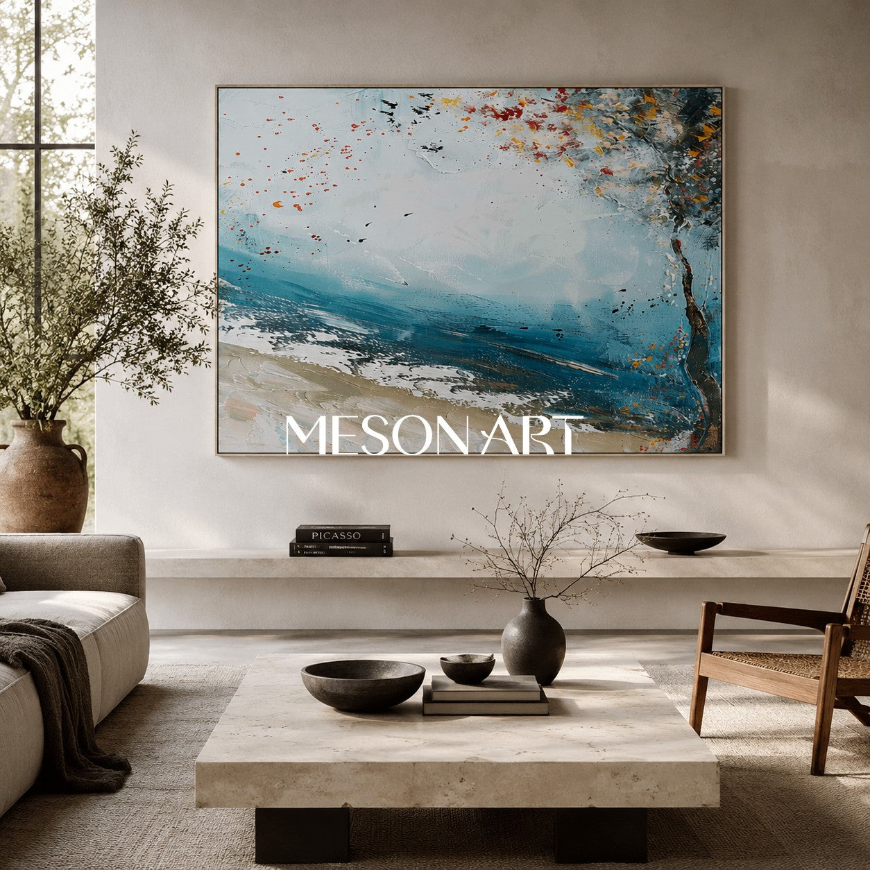 Abstract Coastal Autumn Tree Oil Painting