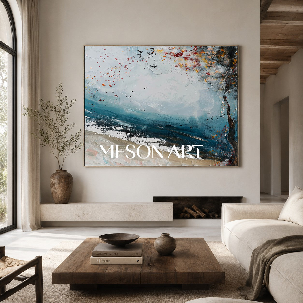 Abstract Coastal Autumn Tree Oil Painting