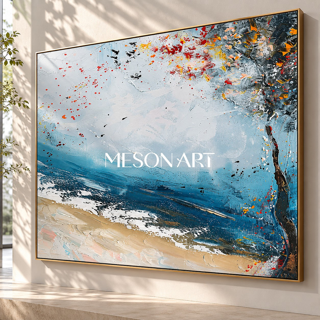 Abstract Coastal Autumn Tree Oil Painting