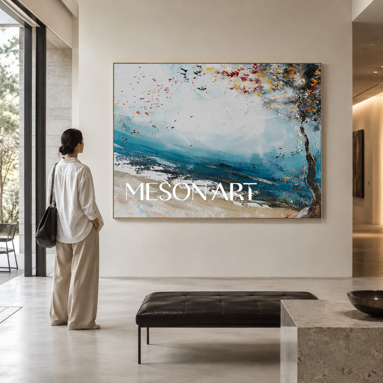 Abstract Coastal Autumn Tree Oil Painting
